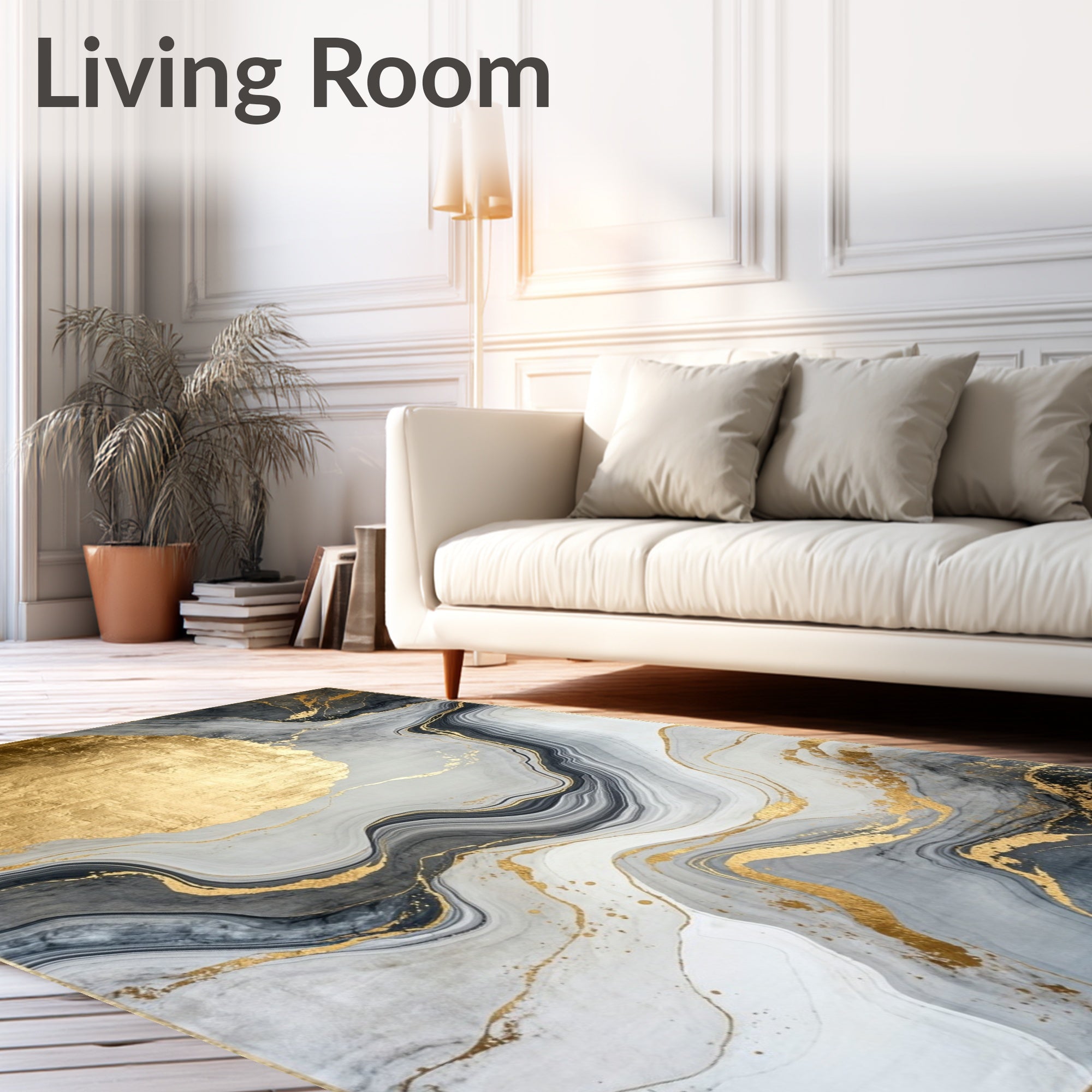 Abstract Gold Grey Swirl Design Rug