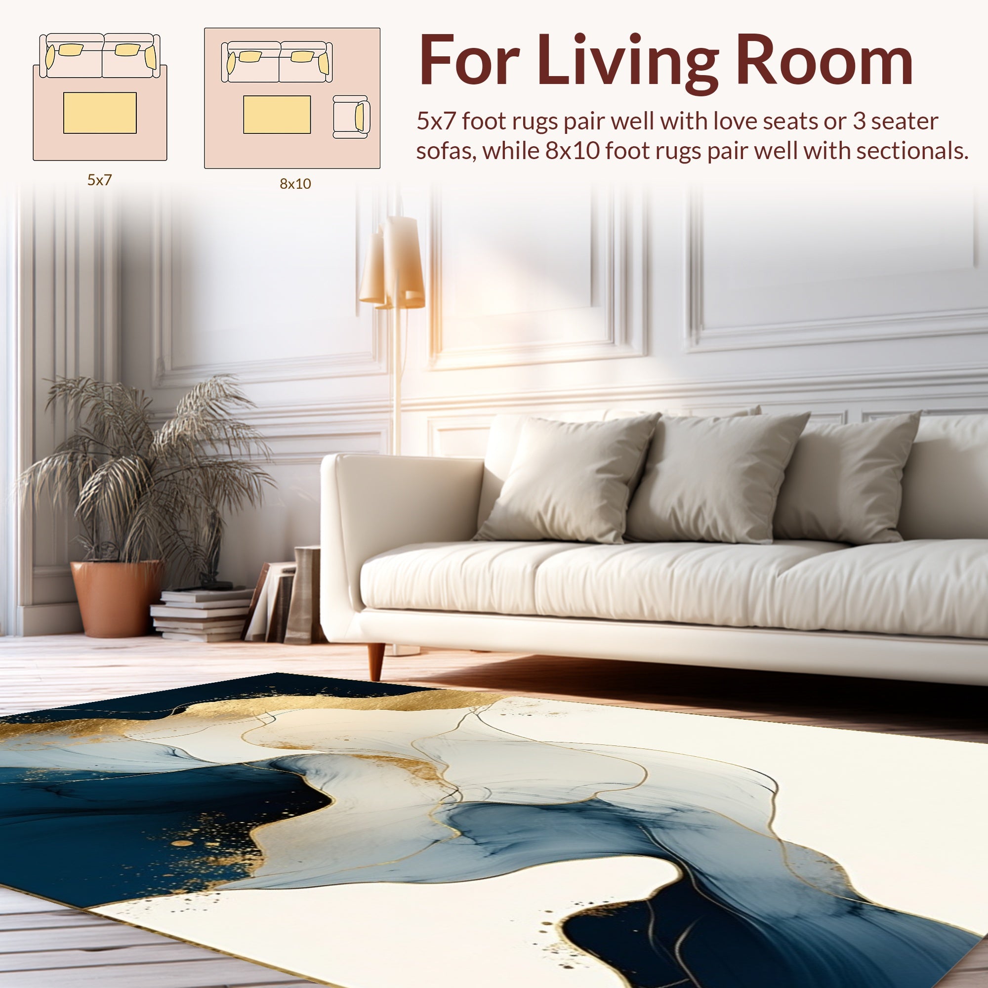 Abstract Ocean Waves Gold Leaf Rug