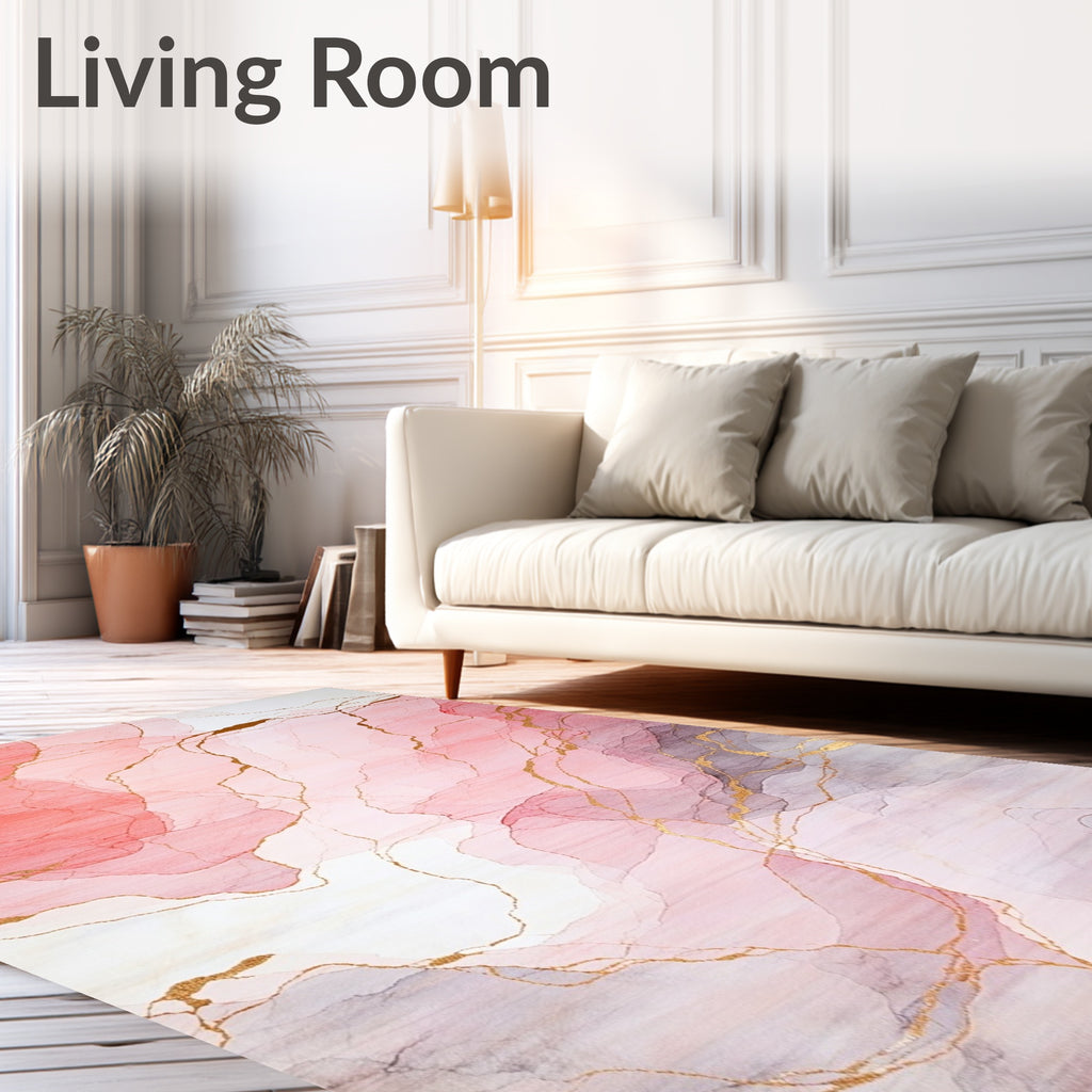 Abstract Blush Gold Veins Rug