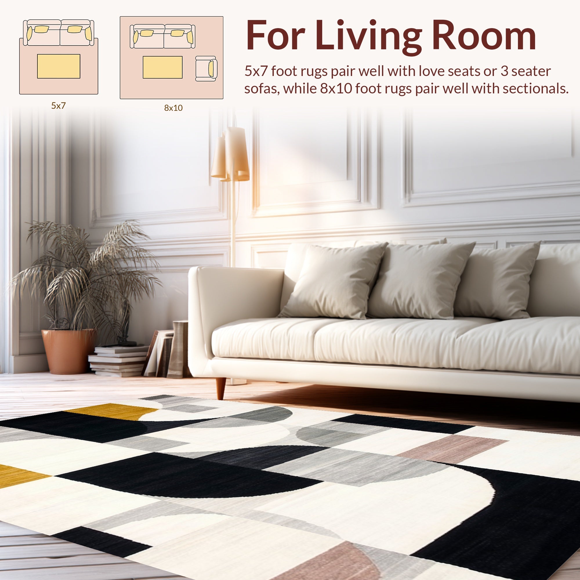 Abstract Geometric Mustard Black Design Rug