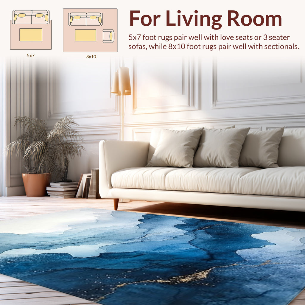 Abstract Blue Mountains Wavy Design Rug