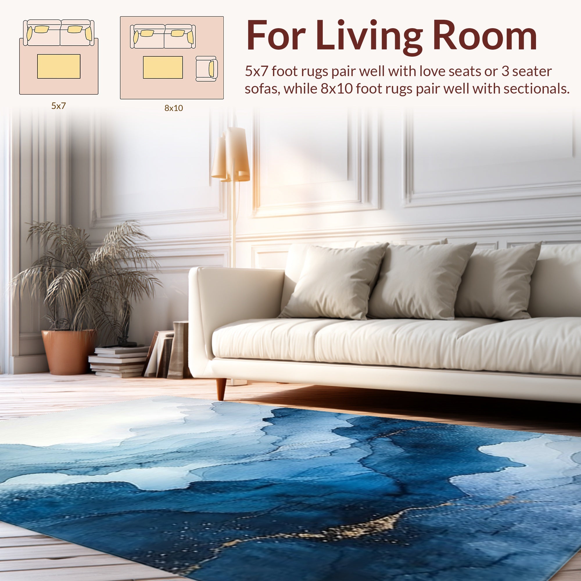 Abstract Blue Mountains Wavy Design Rug