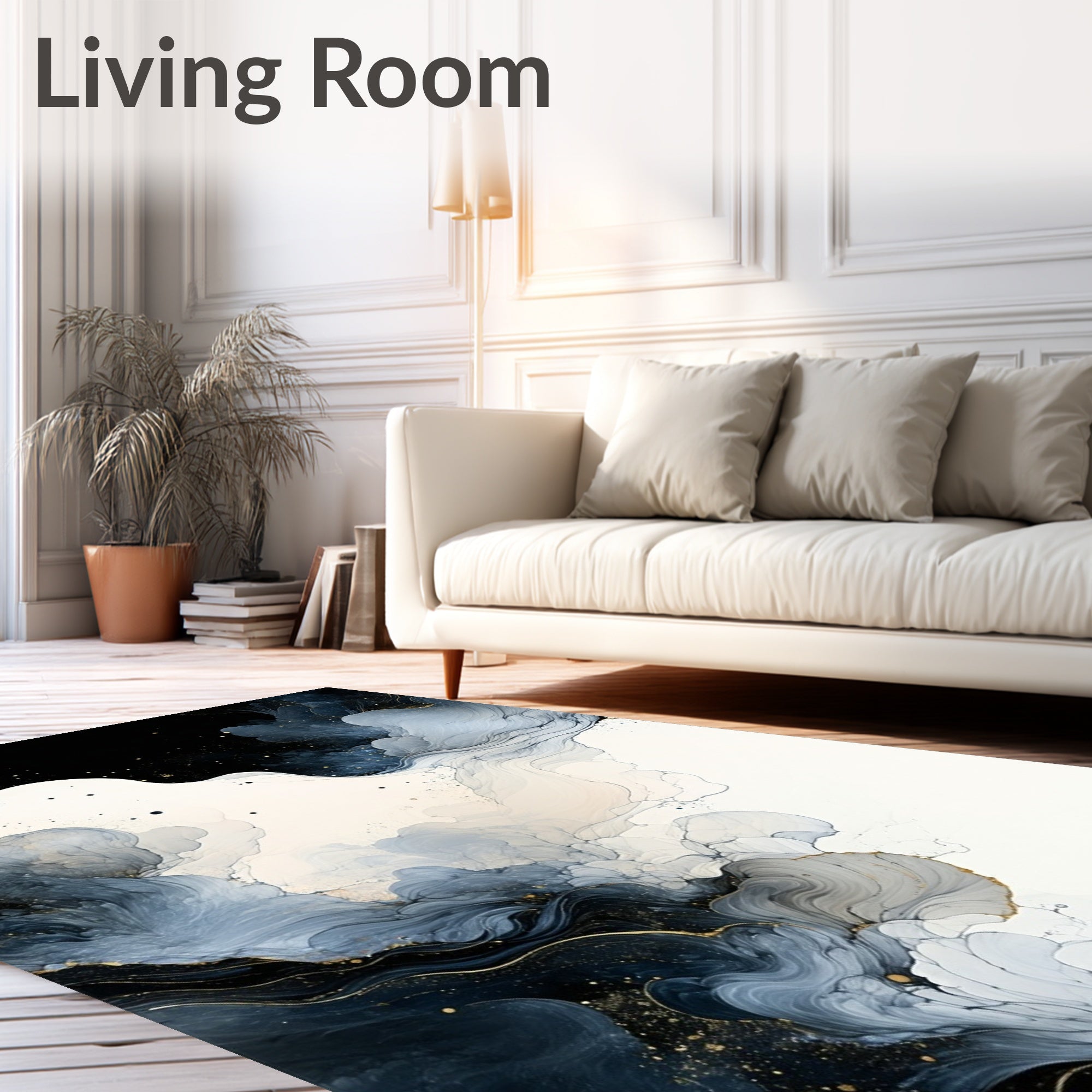 Abstract Ink Swirl Gold Accents Rug