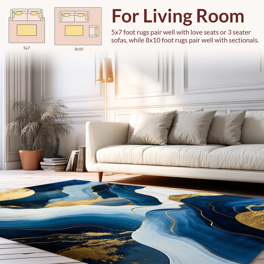 Abstract Blue Gold Landscape Rug