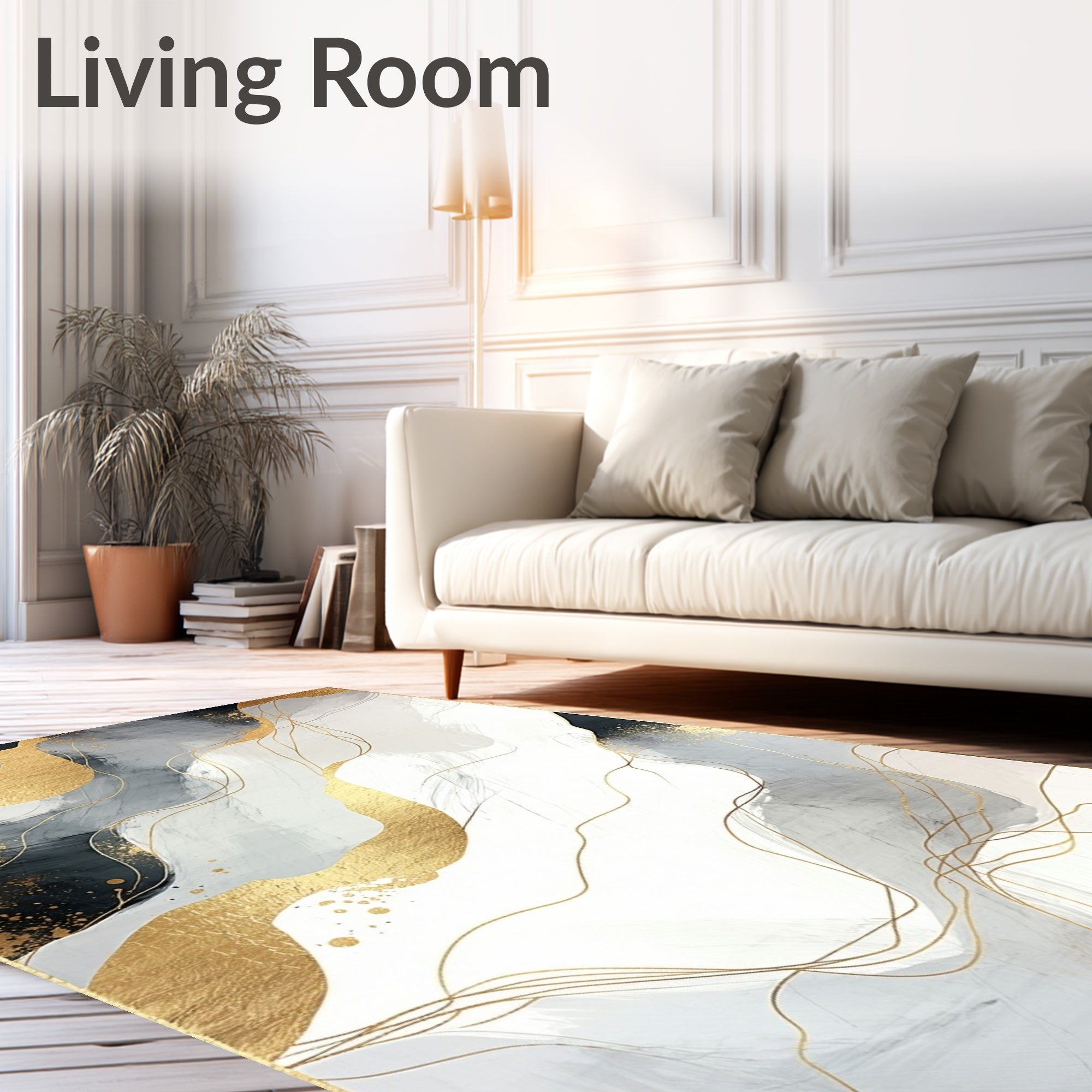 Abstract Gold Swirls And Splatter Design Rug