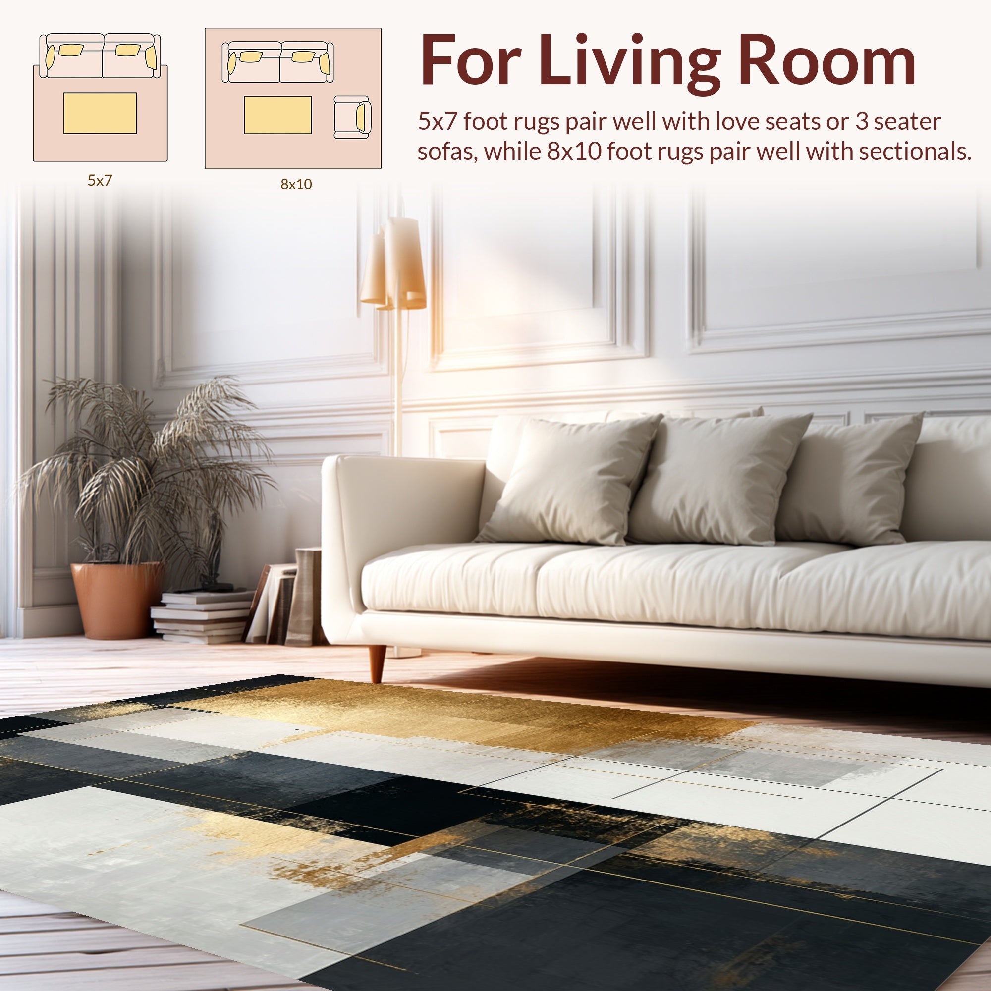 Abstract Geometric Gold and Black Rug