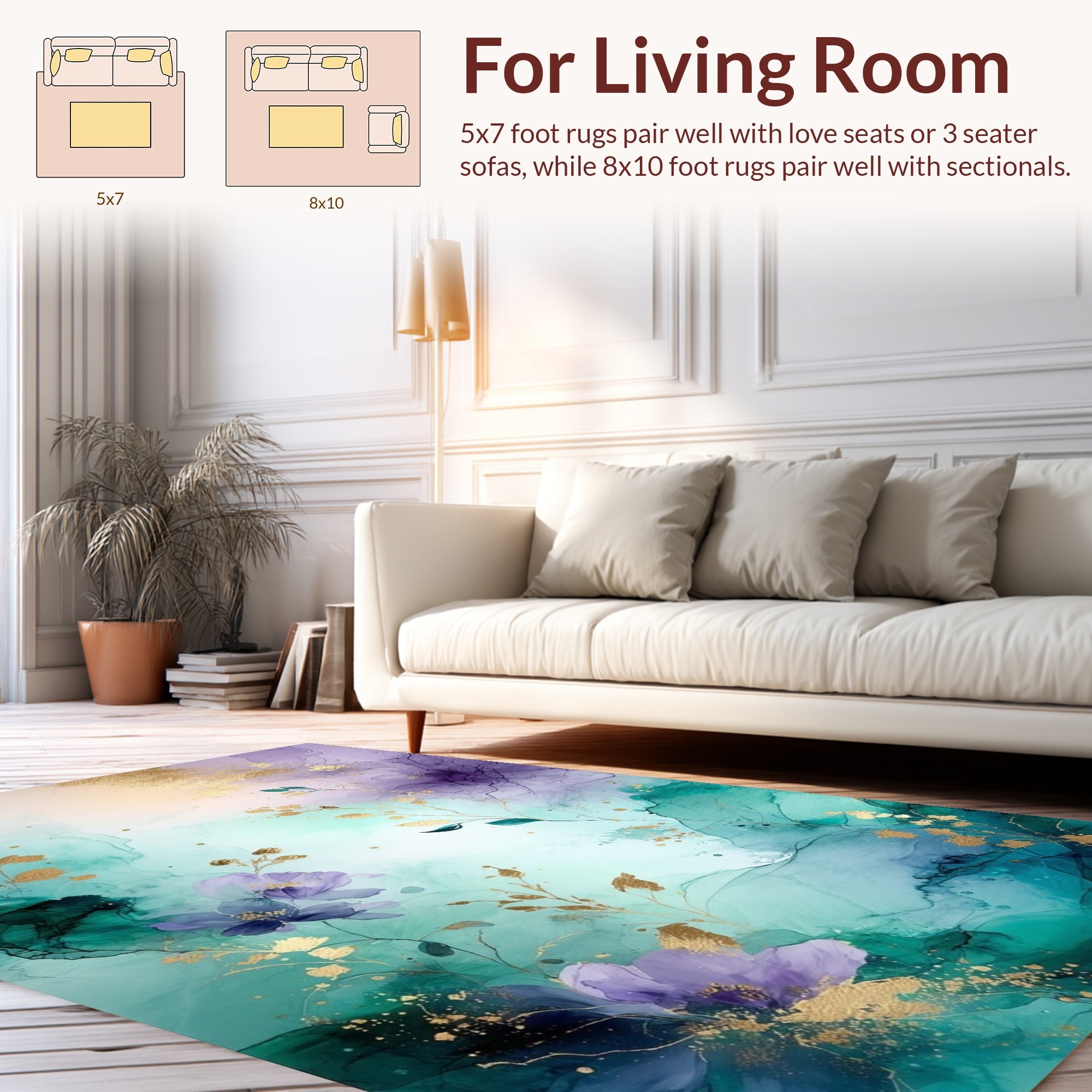 Abstract Floral Gold Teal Design Rug