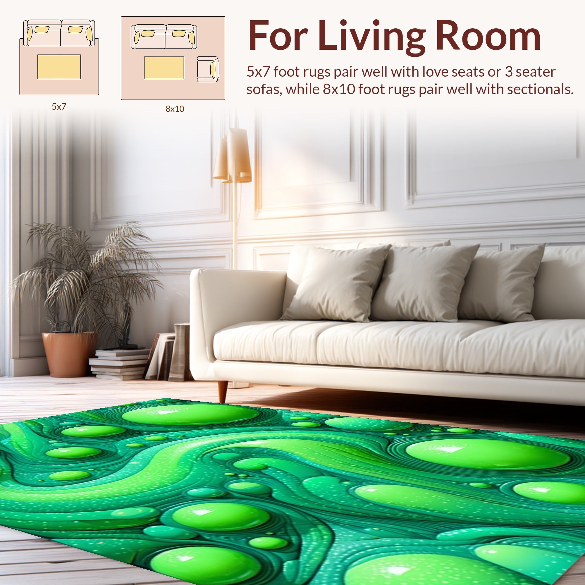 Abstract Green Swirls Bubbles Design Rug