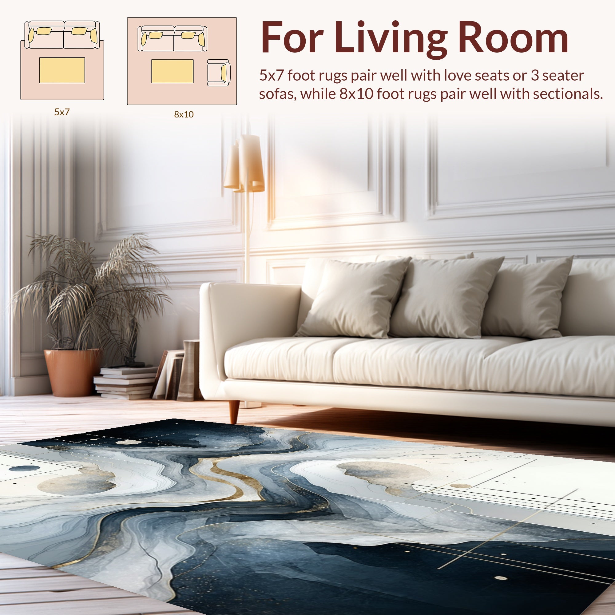 Abstract Ink Wash Gold Geometric Rug