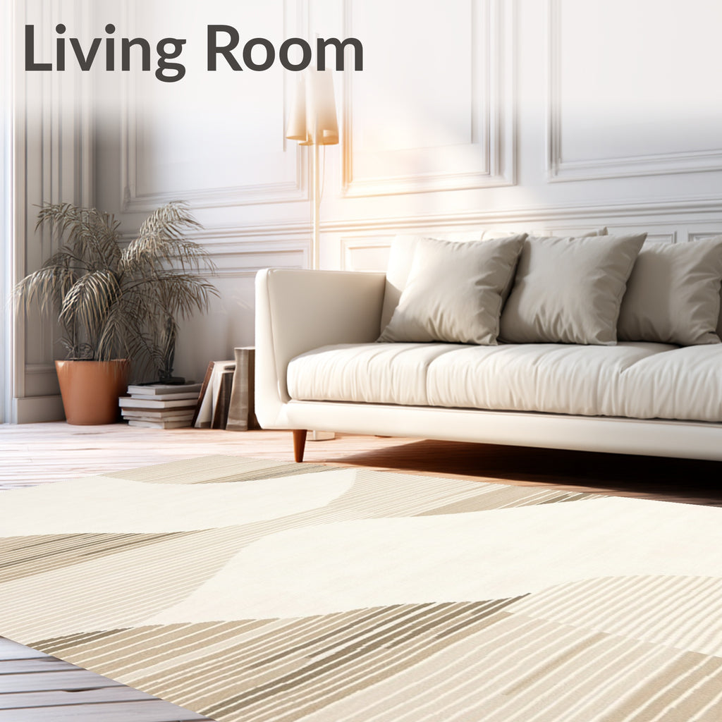 Abstract Beige Curved Stripes Rug