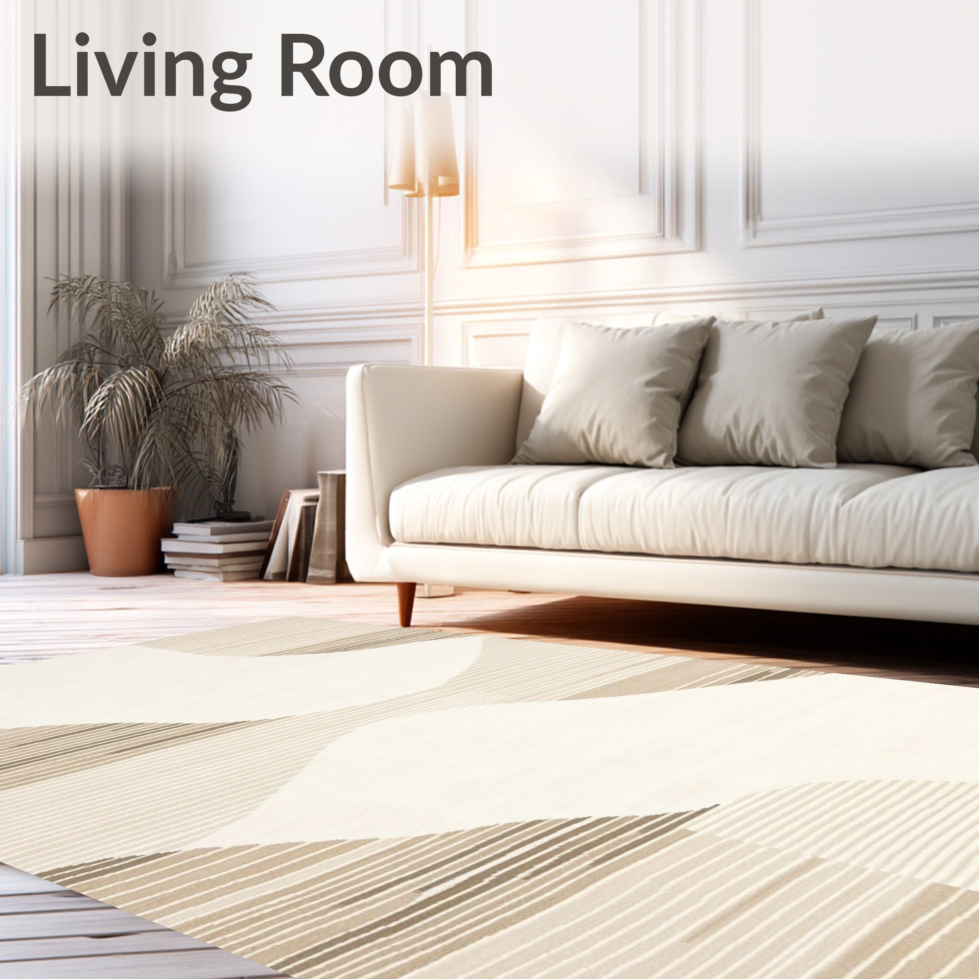 Abstract Beige Curved Stripes Rug