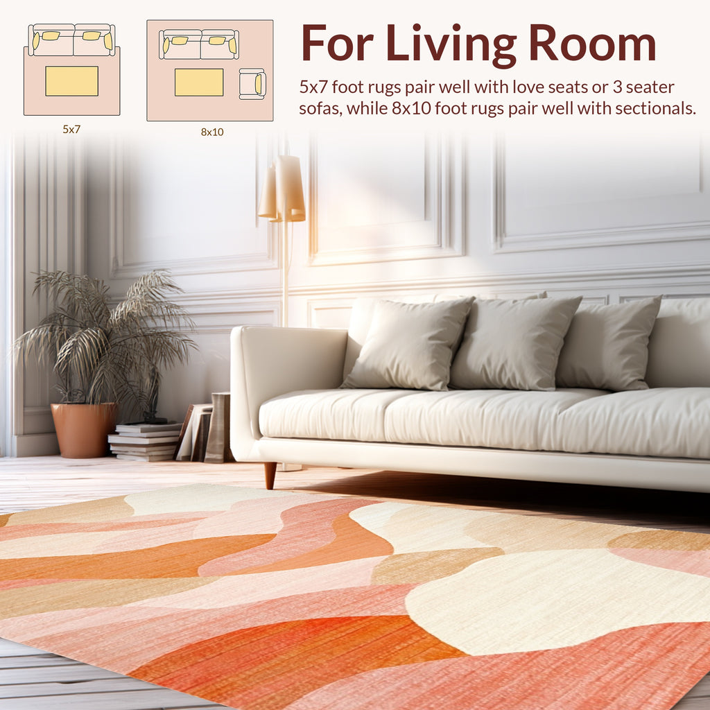 Abstract Coral Layered Waves Rug
