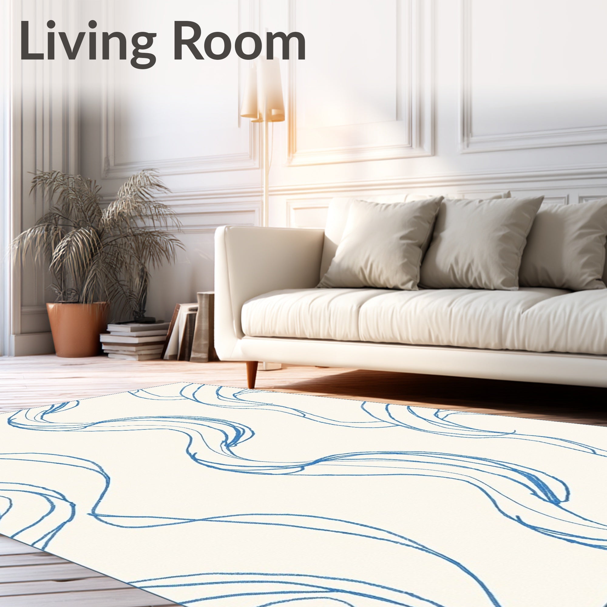 Abstract Blue Wavy Lines Rug