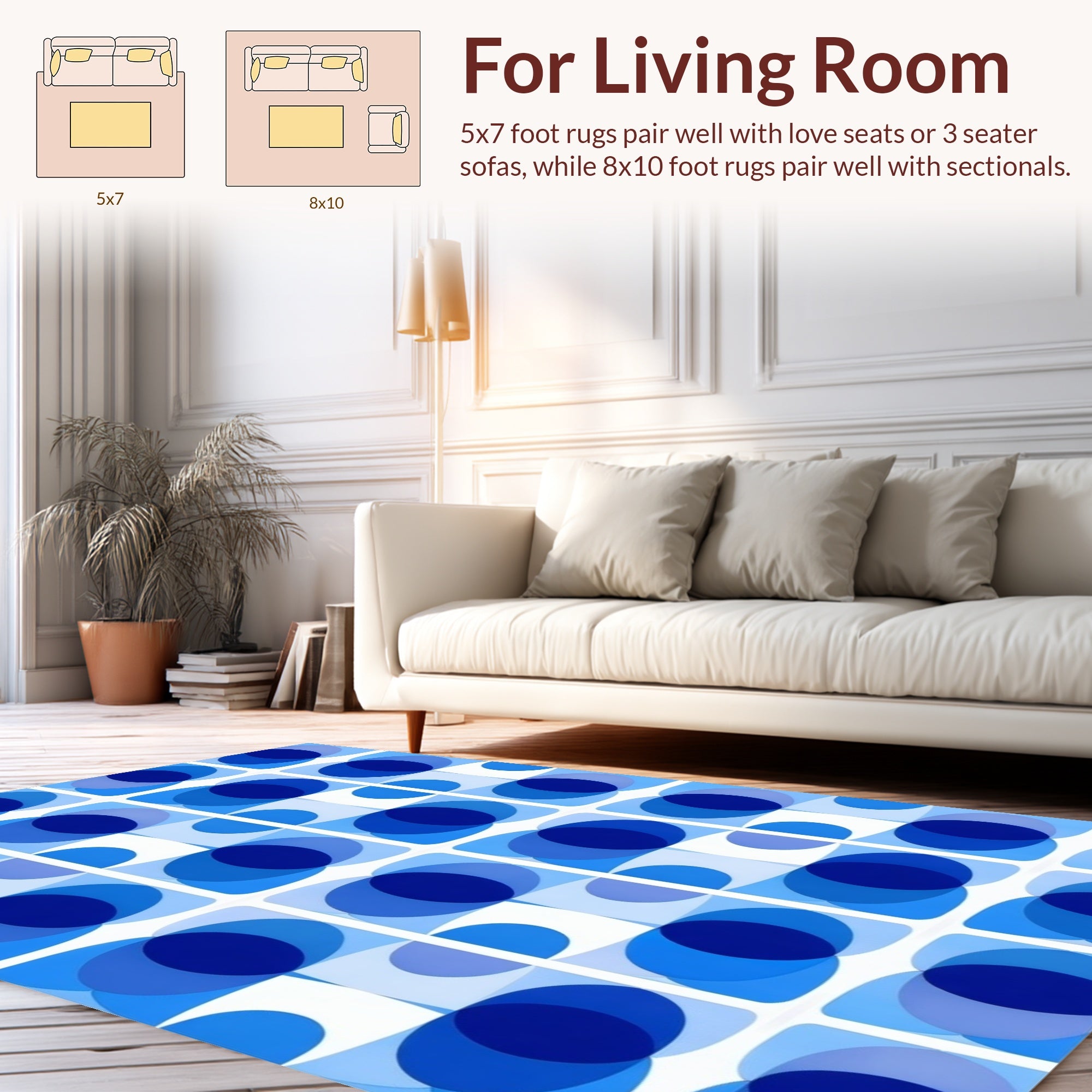 Abstract Blue Oval Pattern Rug