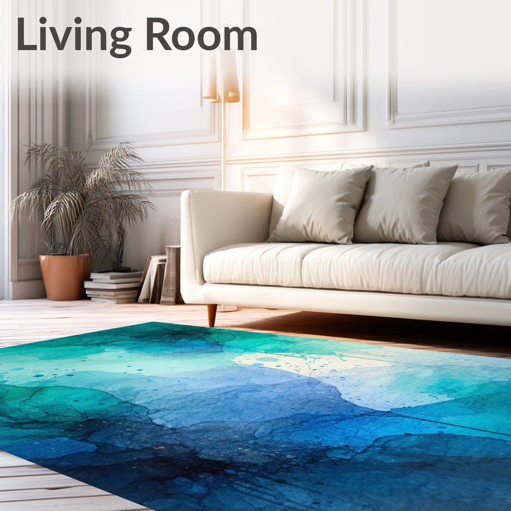 Abstract Blue Teal Watercolor Wash Rug