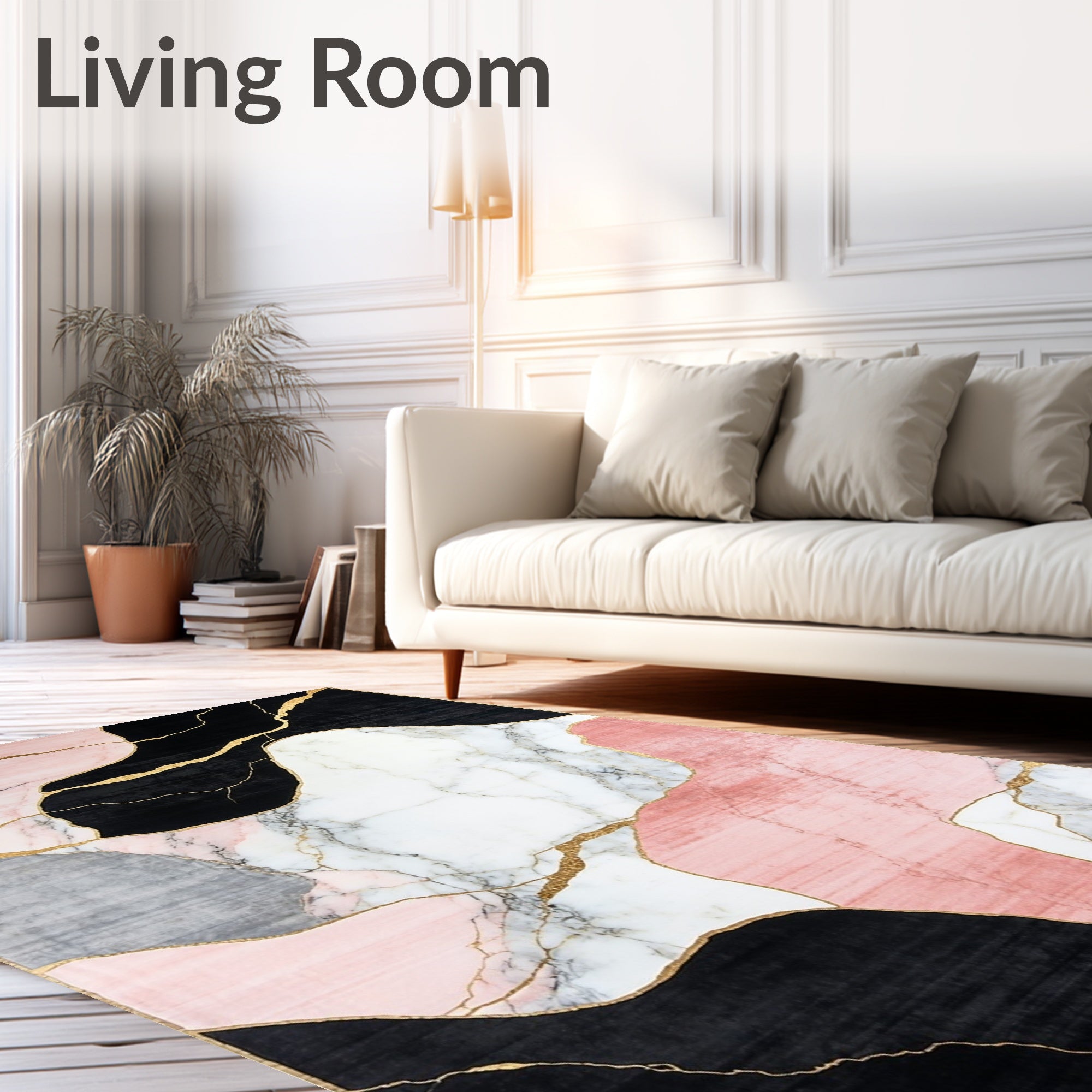 Abstract Marble Geometric Gold Lines Rug