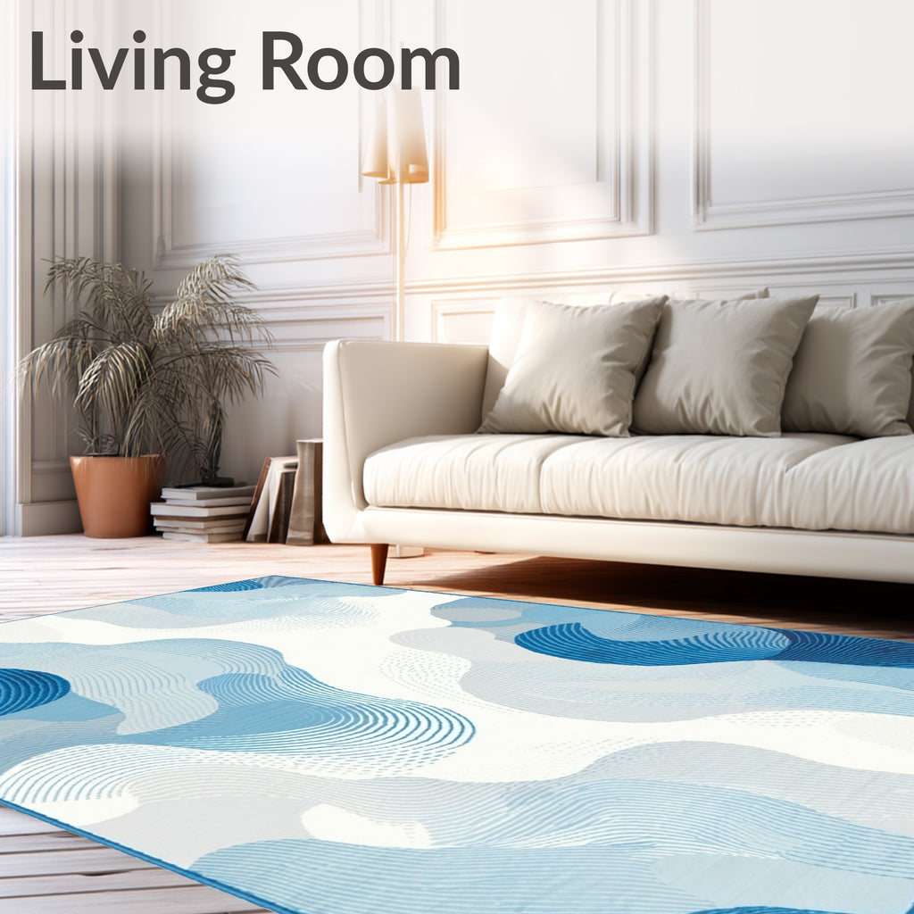 Abstract Blue Fluid Waves Rug