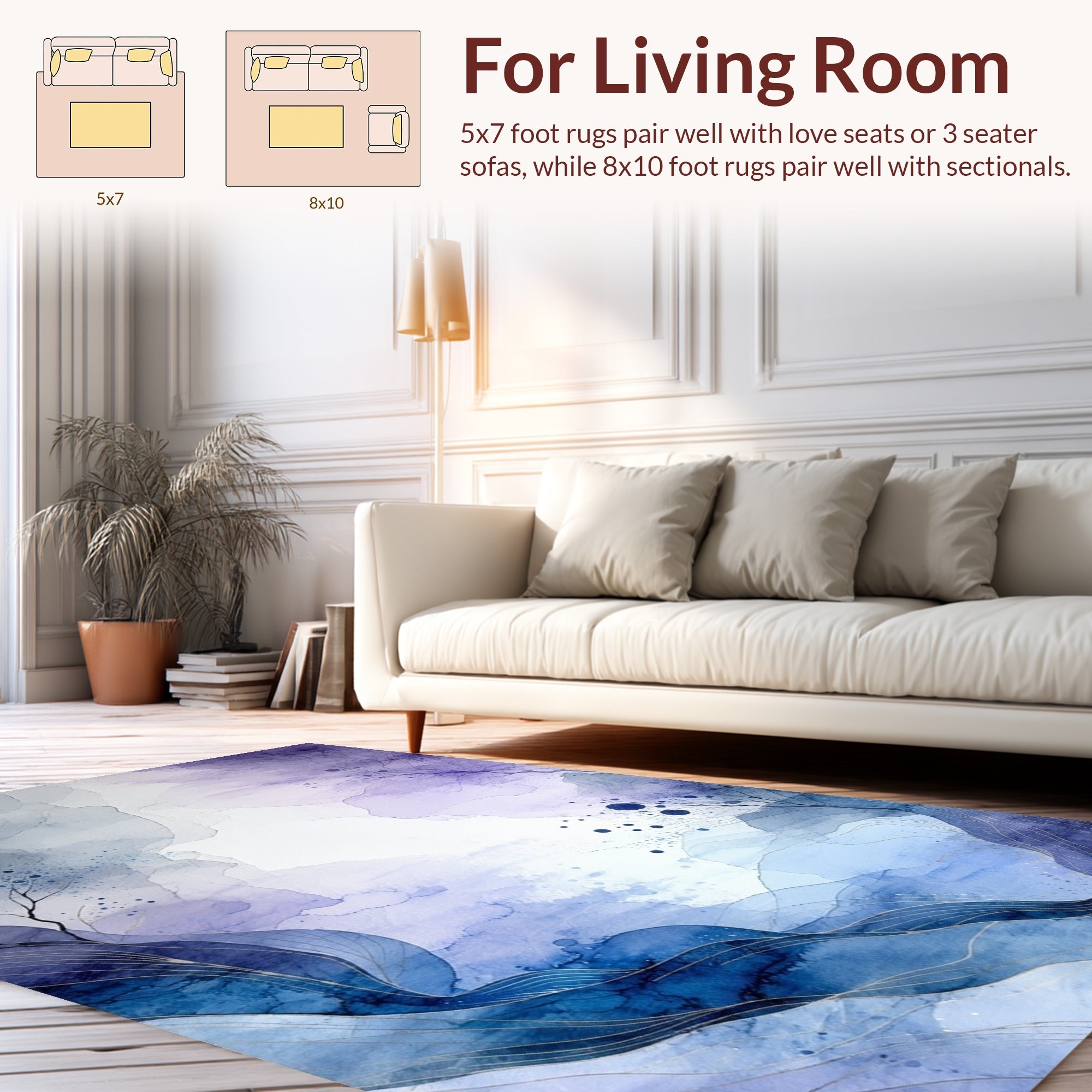 Abstract Blended Blue And Purple Watercolor Rug