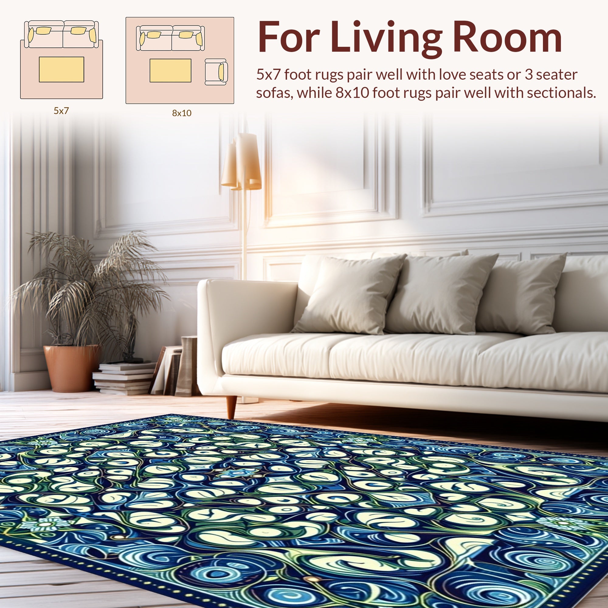 Abstract Blue Green Swirling Pattern Rug