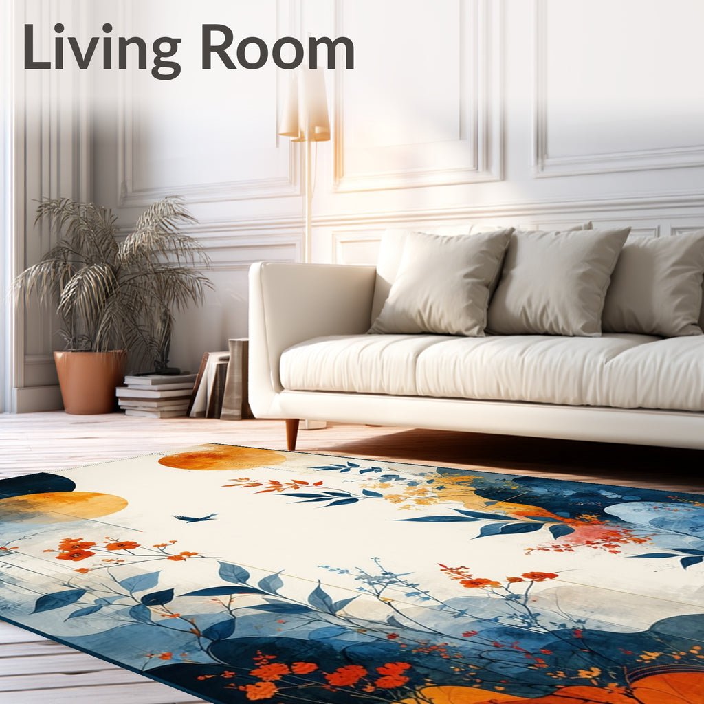 Abstract Floral Sun Bird Design Rug