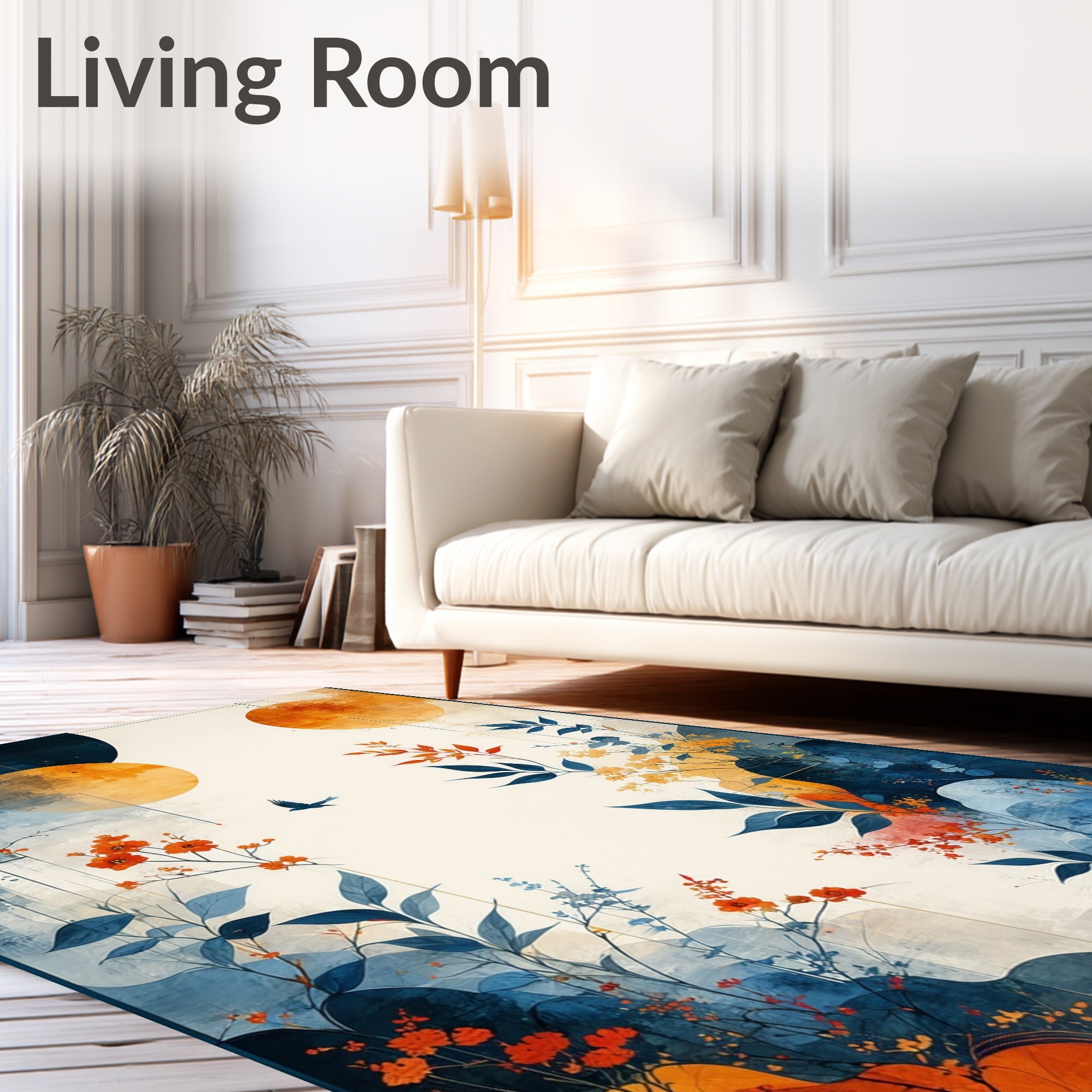 Abstract Floral Sun Bird Design Rug