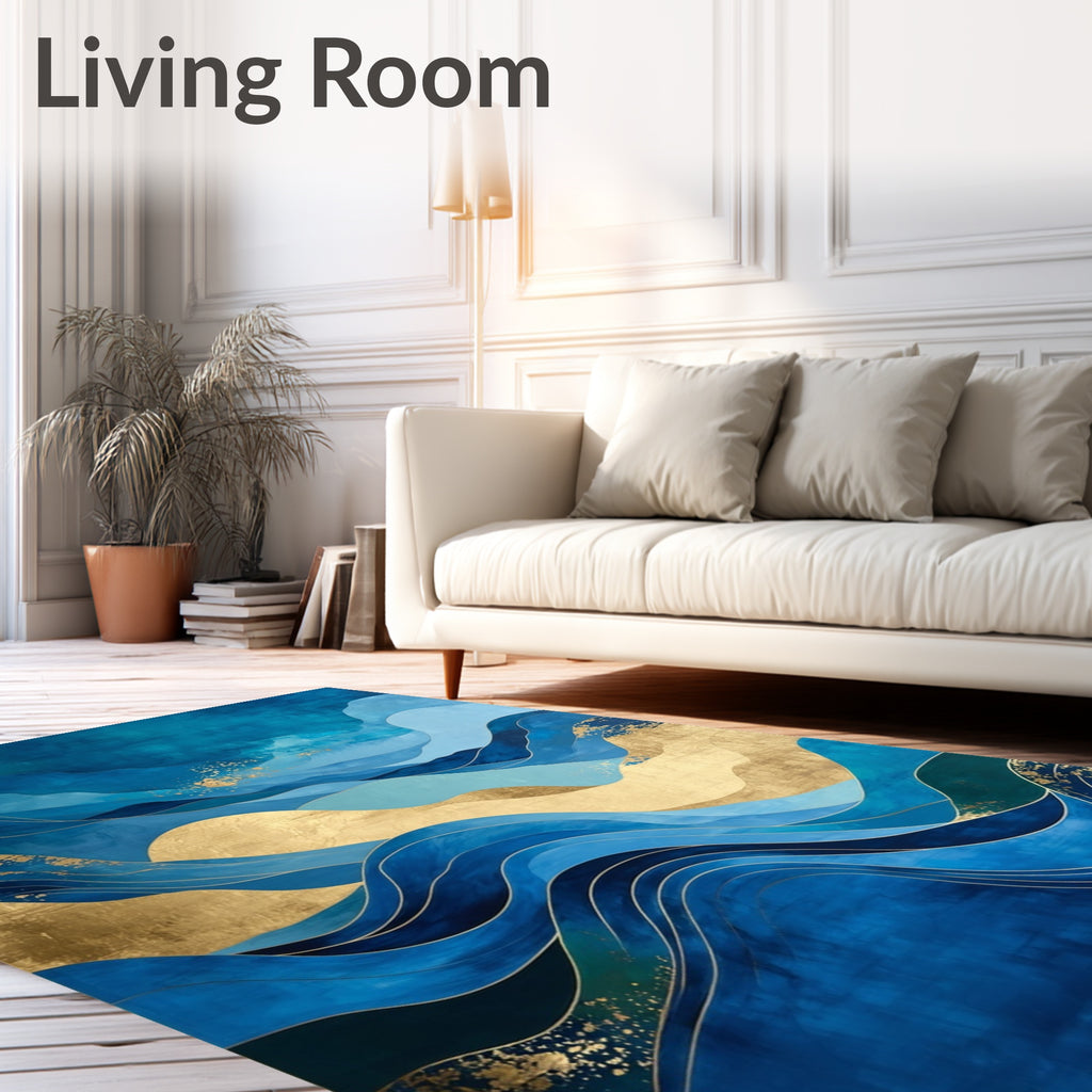 Abstract Blue Gold Wave Rug