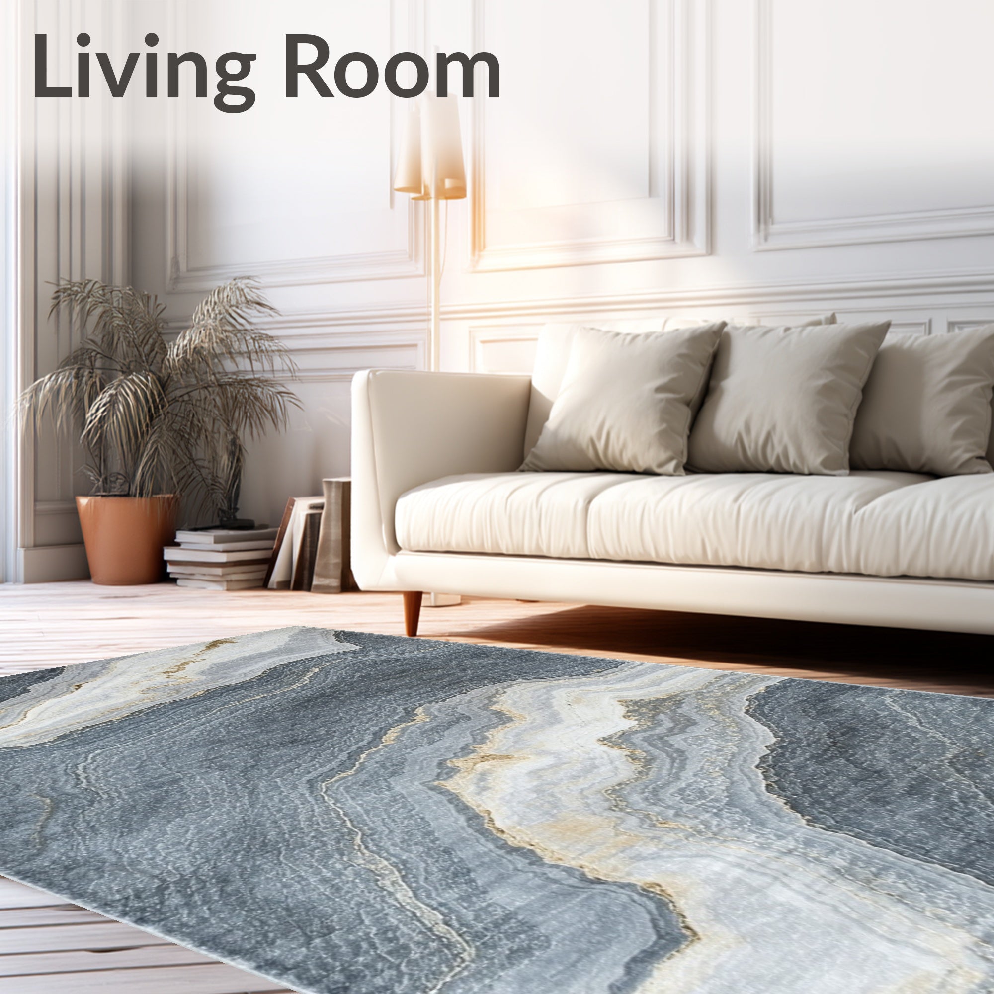 Abstract Blue Gold Veined Design Rug