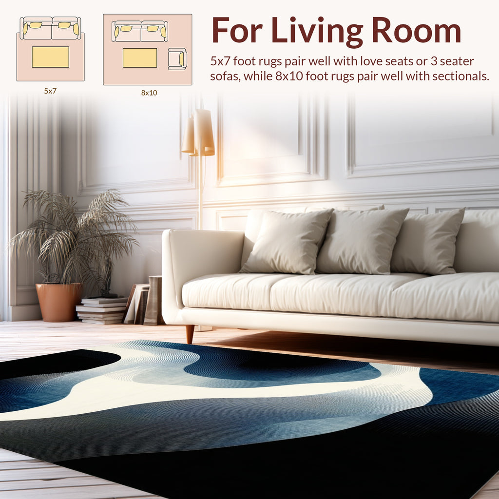 Abstract Blue White Wave Pattern Rug