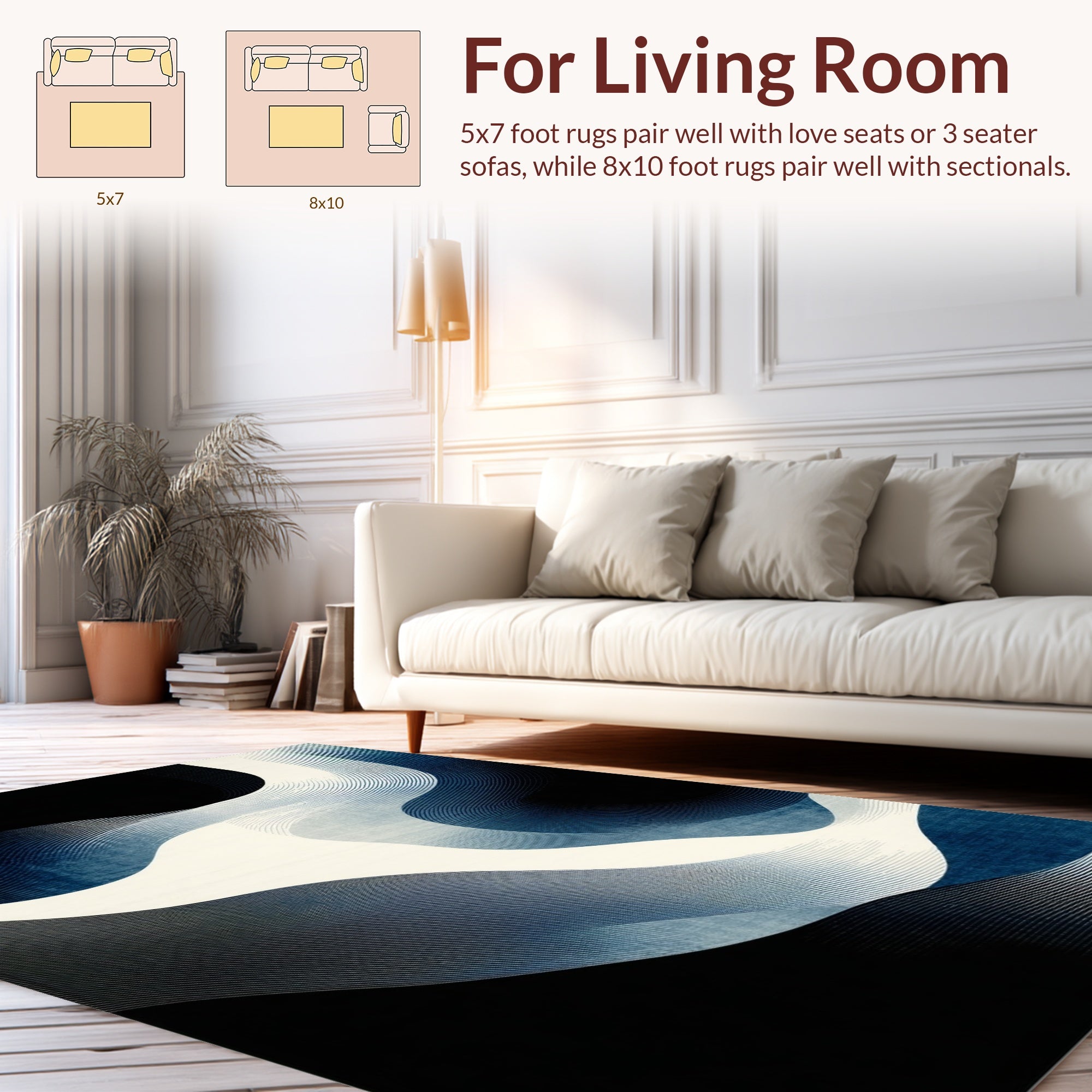 Abstract Blue White Wave Pattern Rug