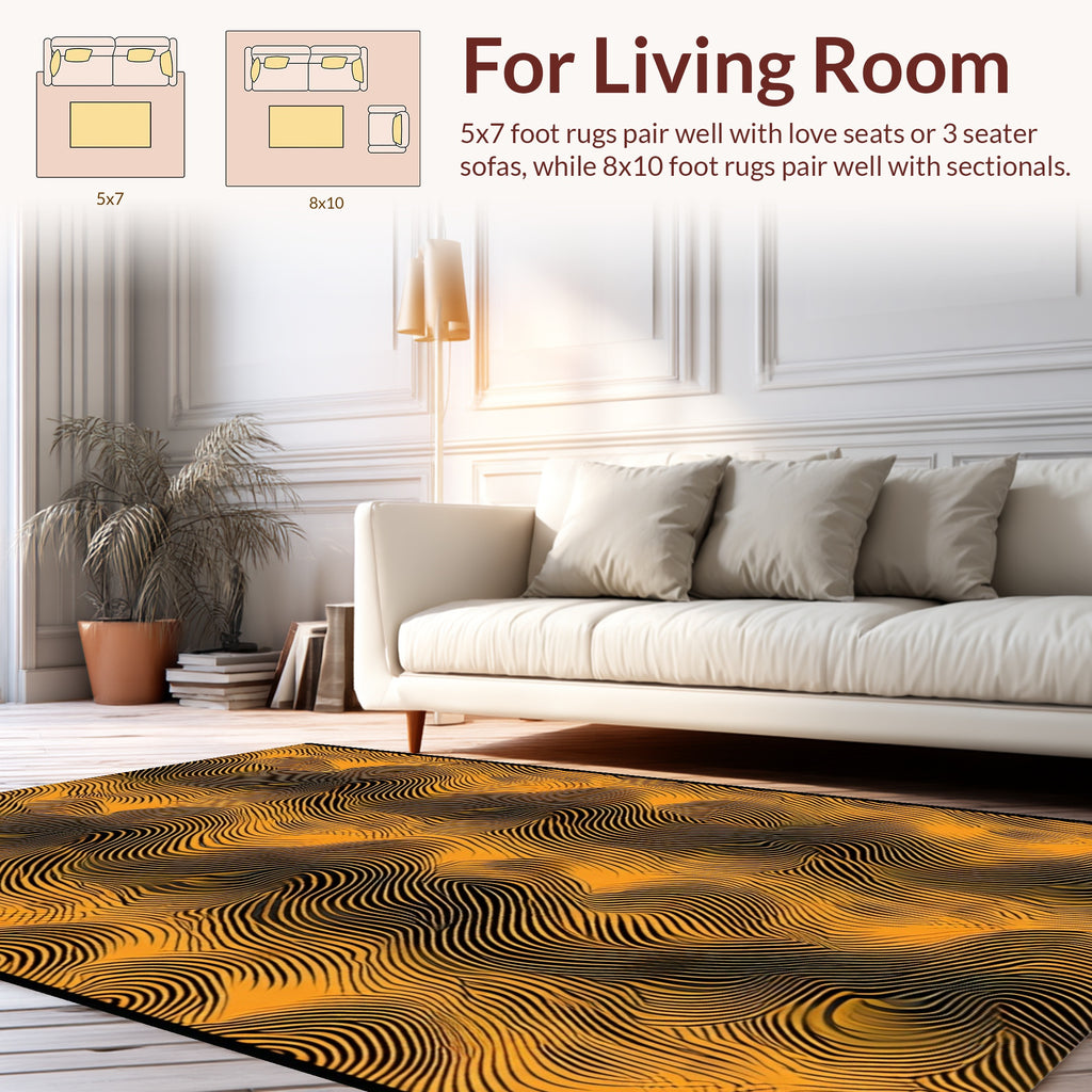 Abstract Golden Waves Pattern Rug