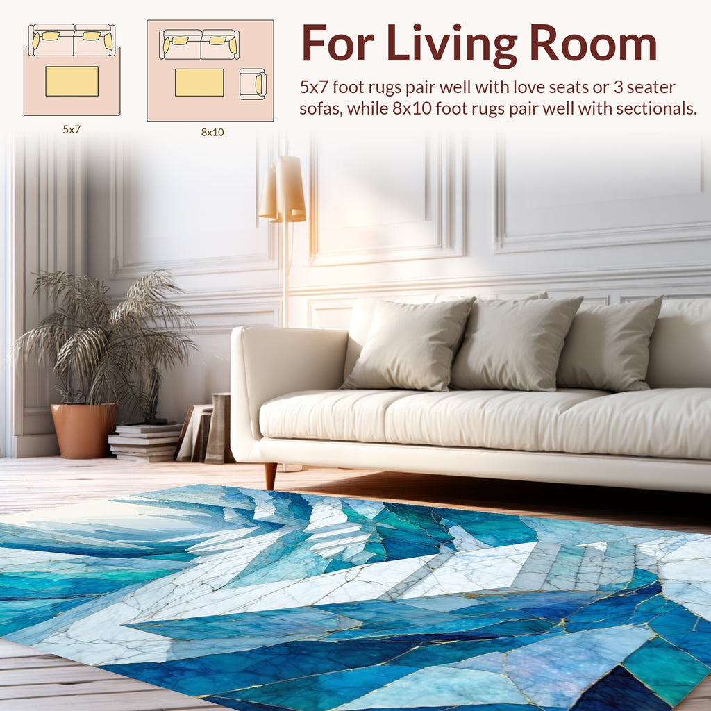 Abstract Blue Marble Geometric Landscape Rug