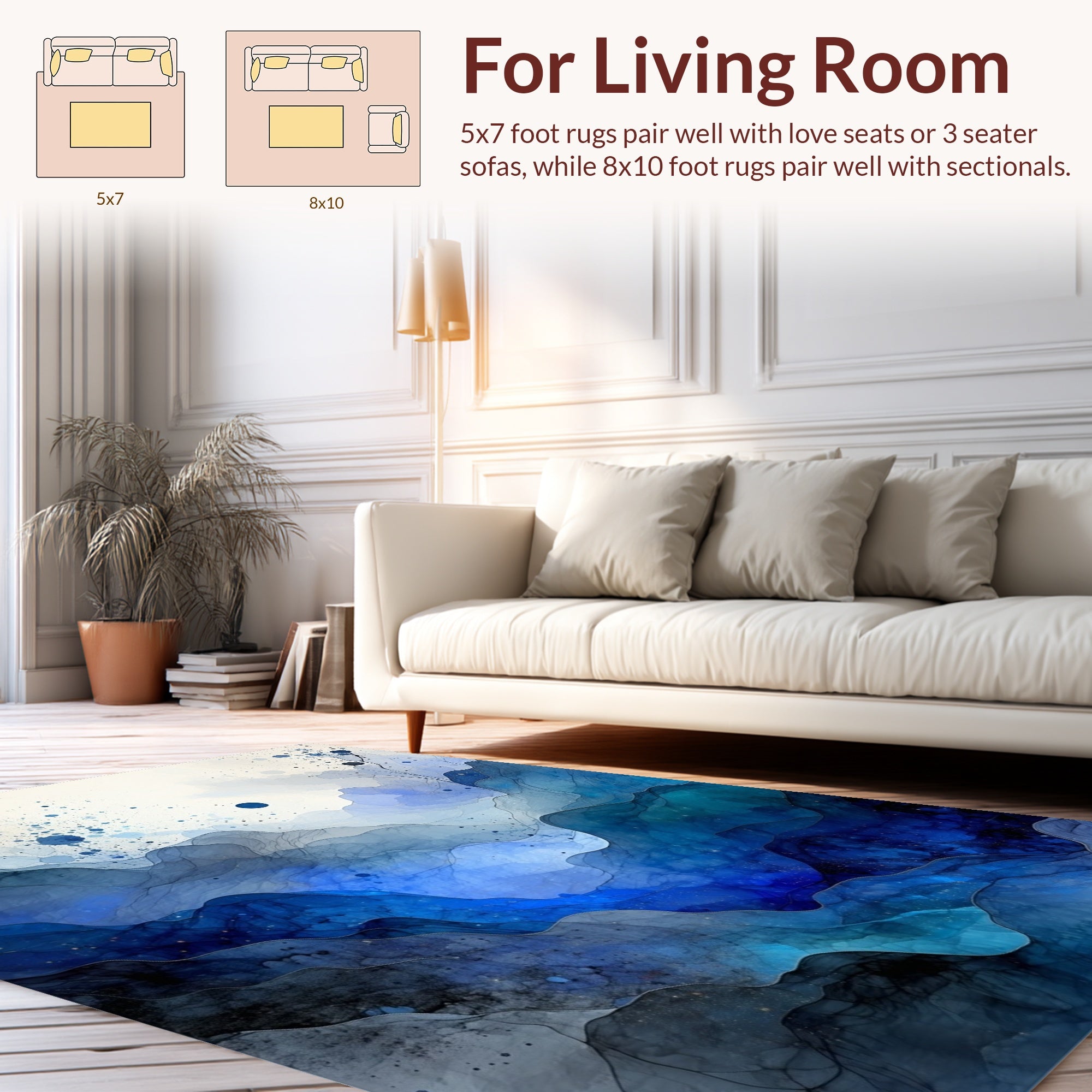 Abstract Blue Ocean Wave Layers Rug