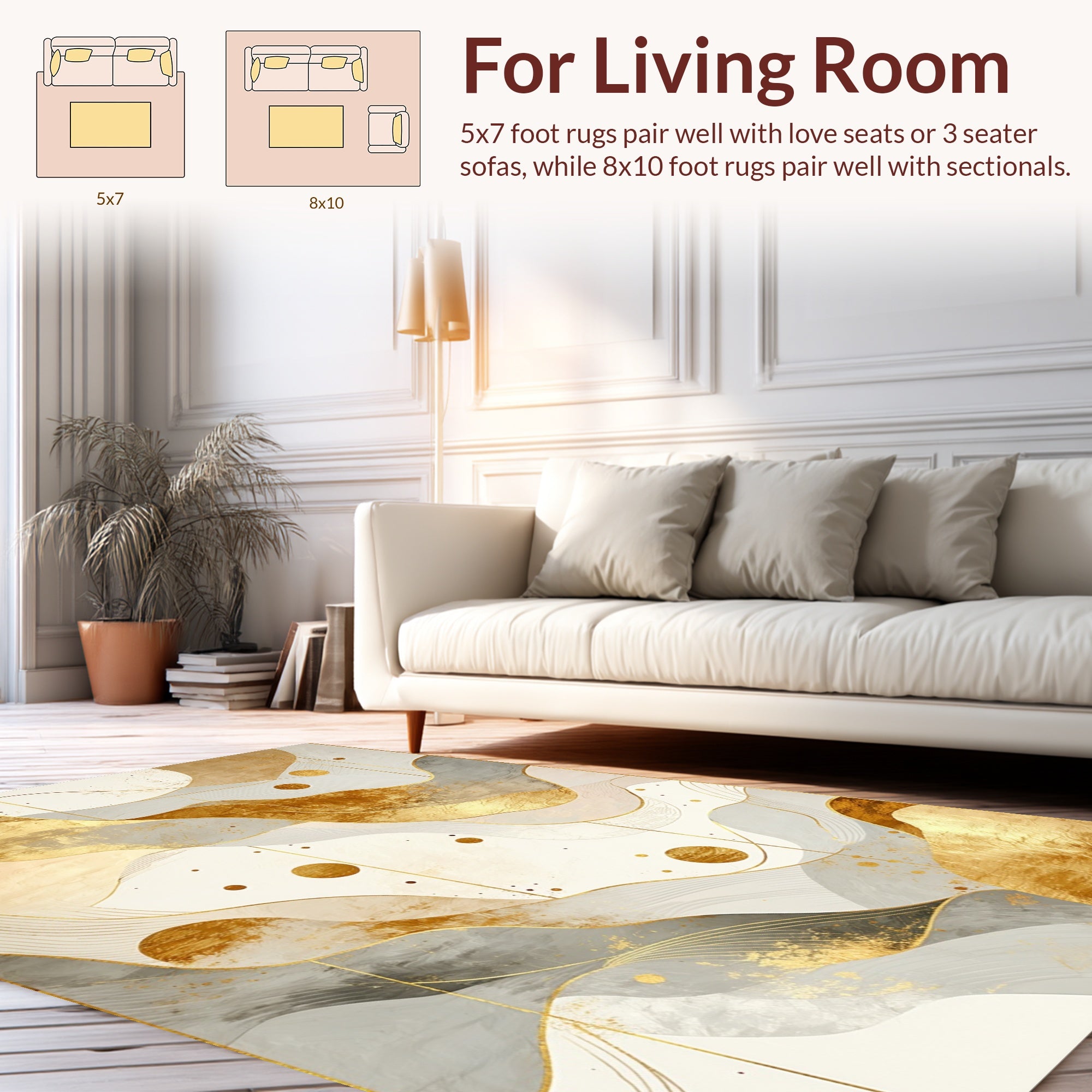 Abstract Gold Gray Wave Pattern Rug