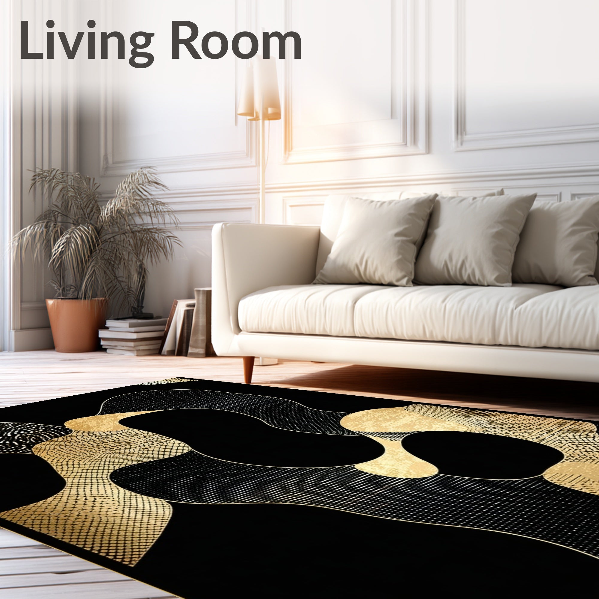 Abstract Gold Dot Flow Pattern Rug