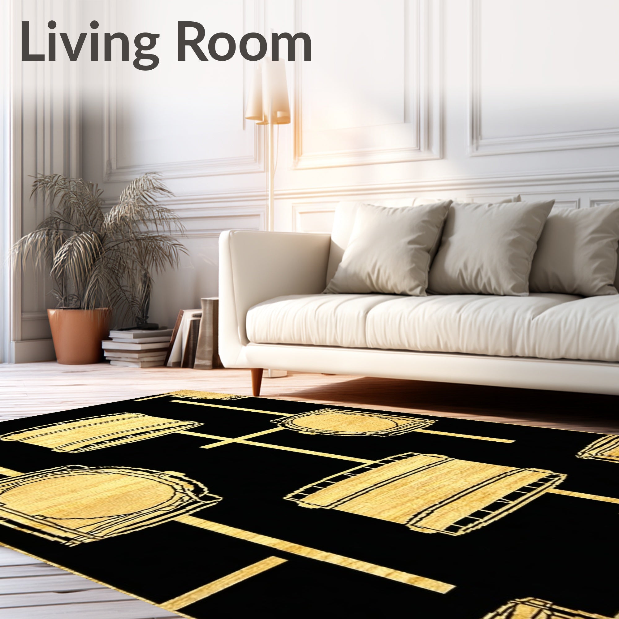 Abstract Black Yellow Barrel Design Rug