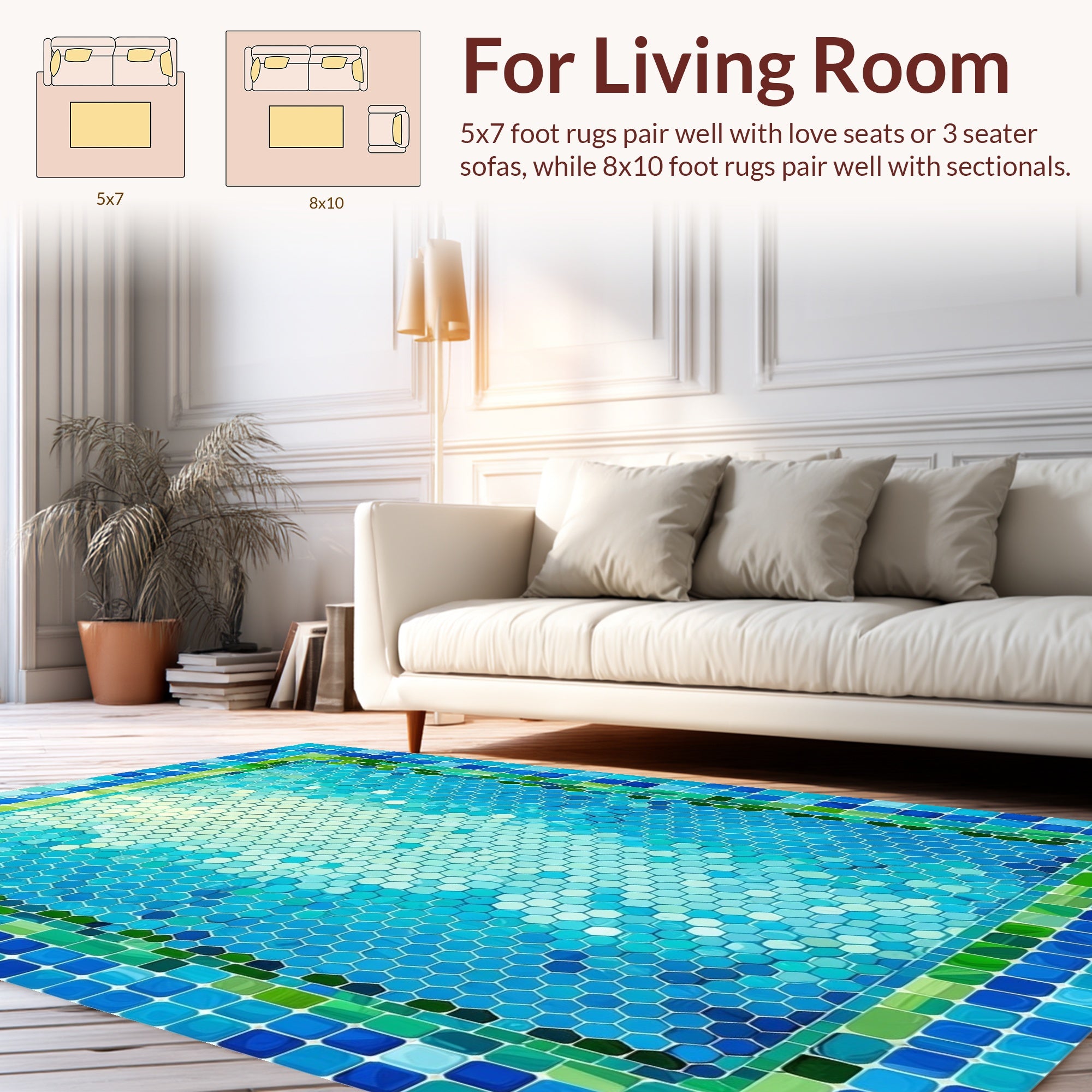 Abstract Blue Green Hexagon Mosaic Rug