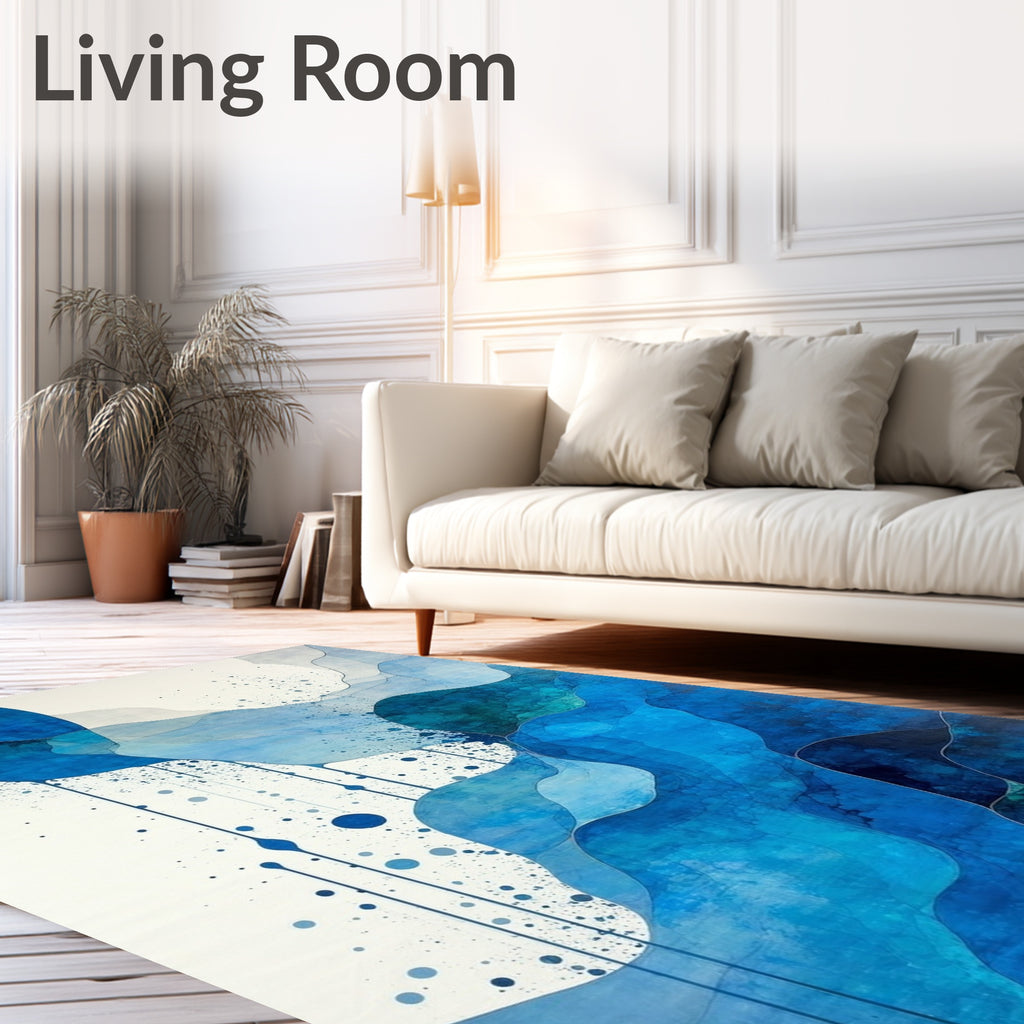 Abstract Blue Fluid Waves Rug
