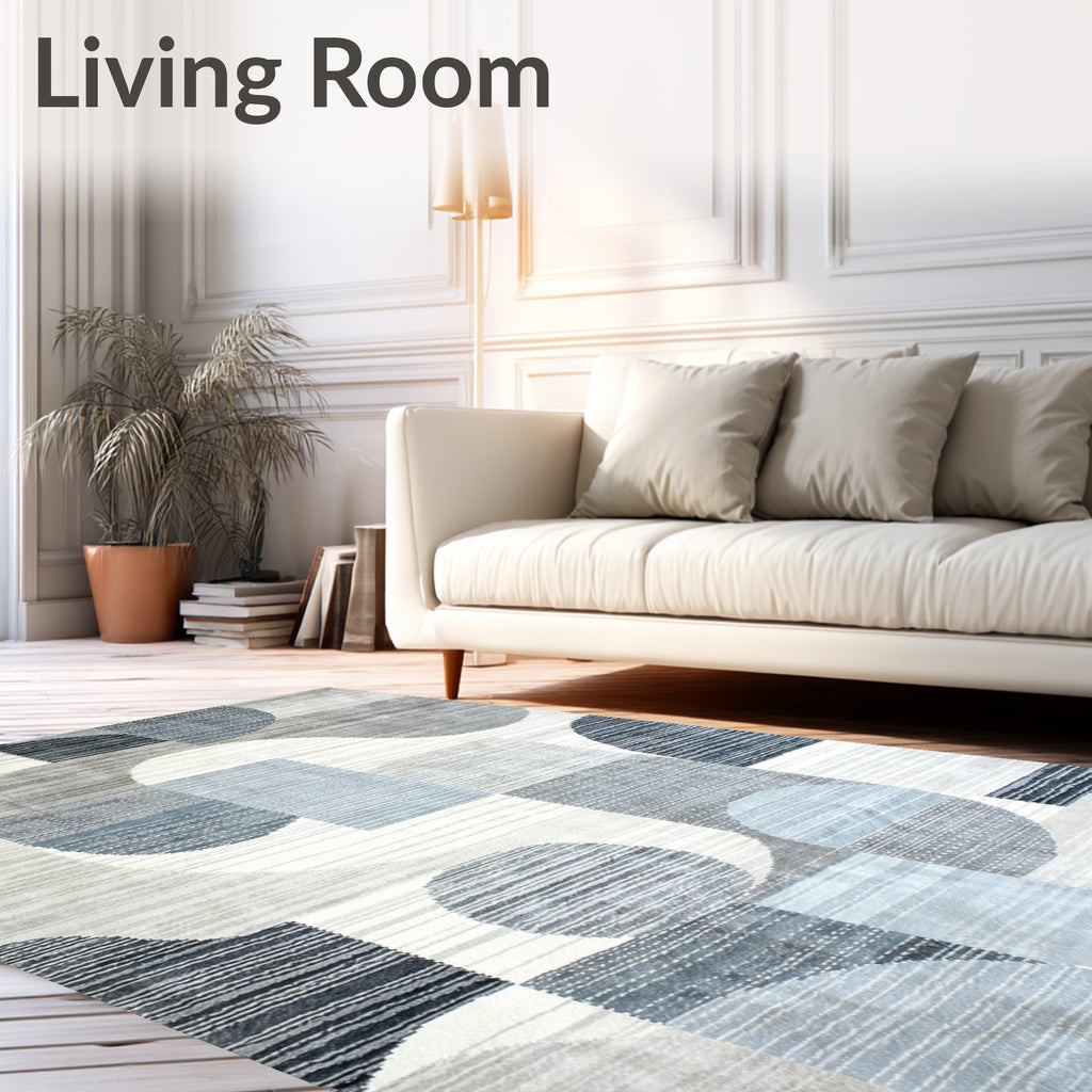 Abstract Gray Blue Wavy Rug