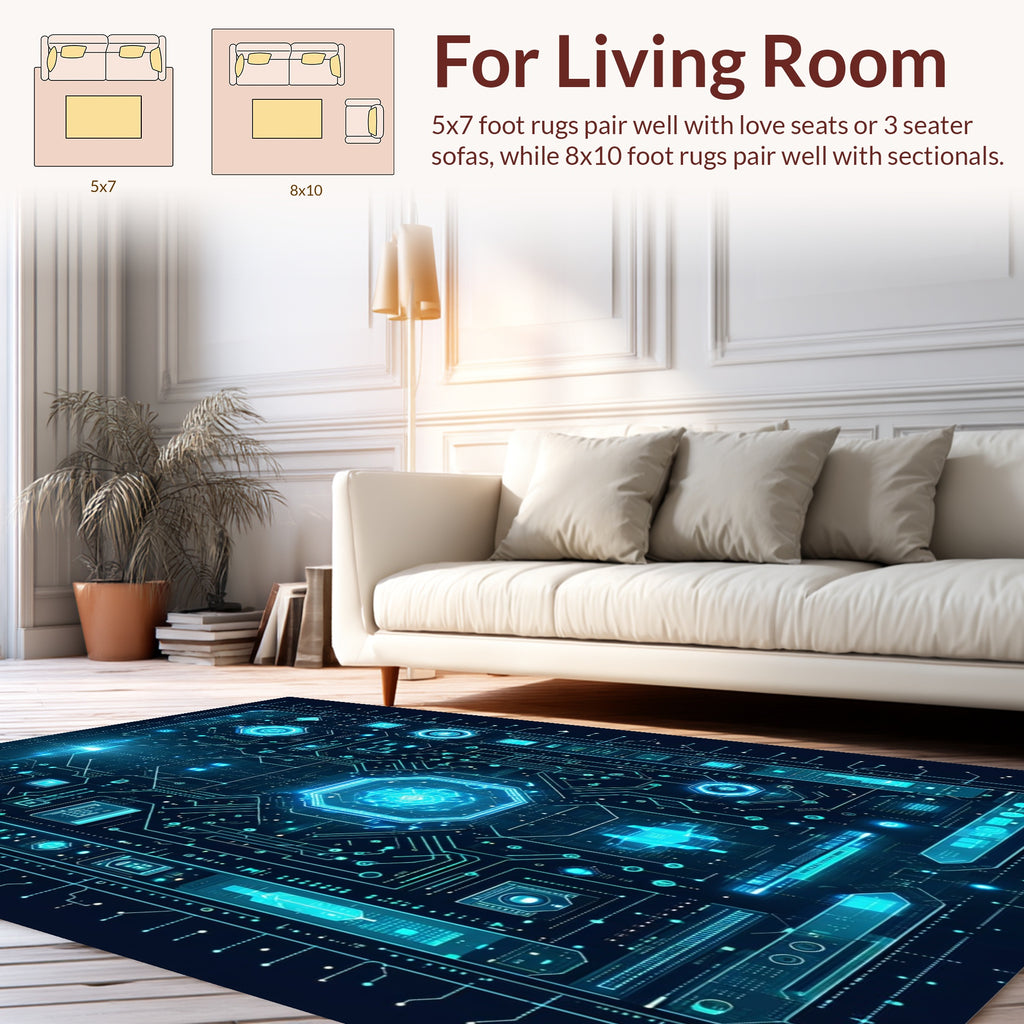 Abstract Circuitry With Blue Glow Rug