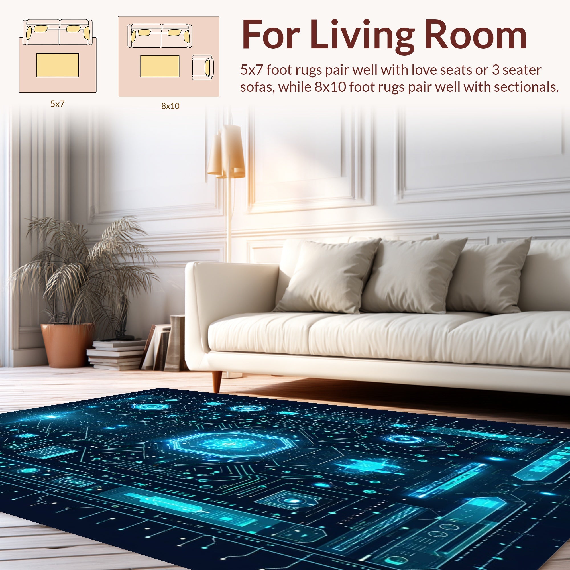 Abstract Circuitry With Blue Glow Rug