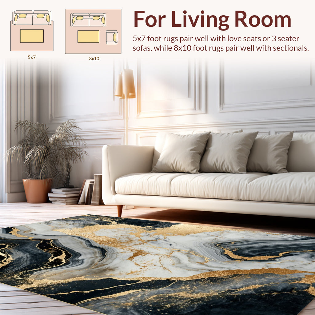 Abstract Gold Vein Marble Rug