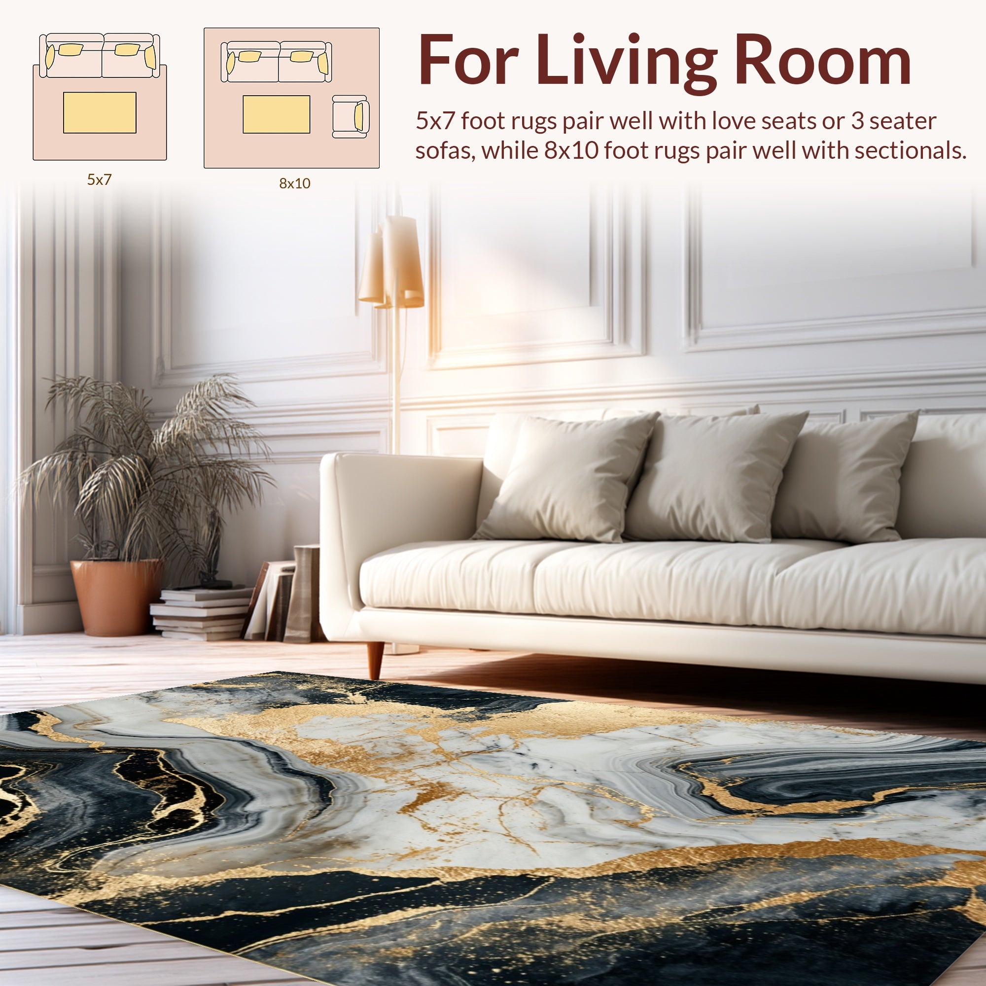 Abstract Gold Vein Marble Rug