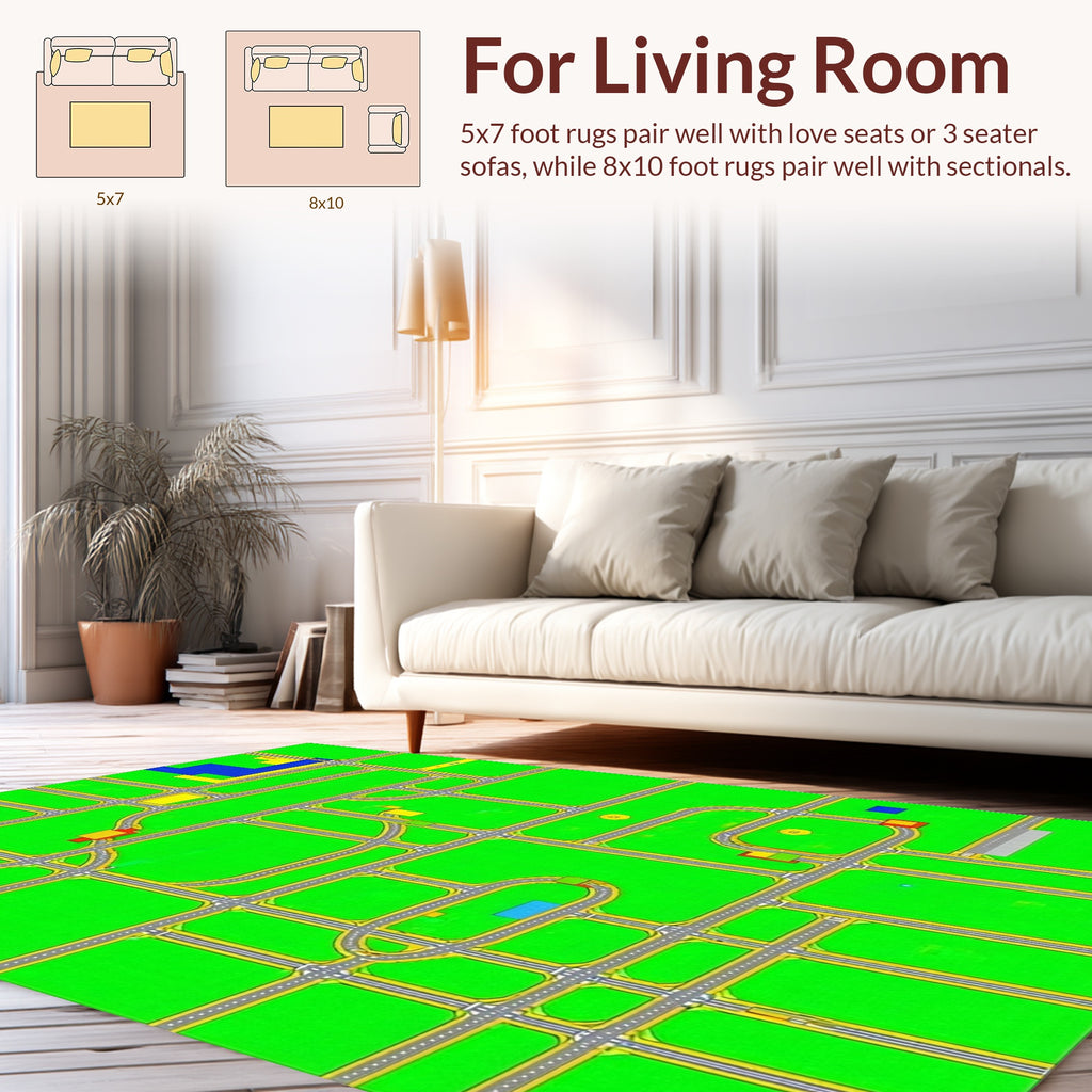Abstract Green Road Grid Rug