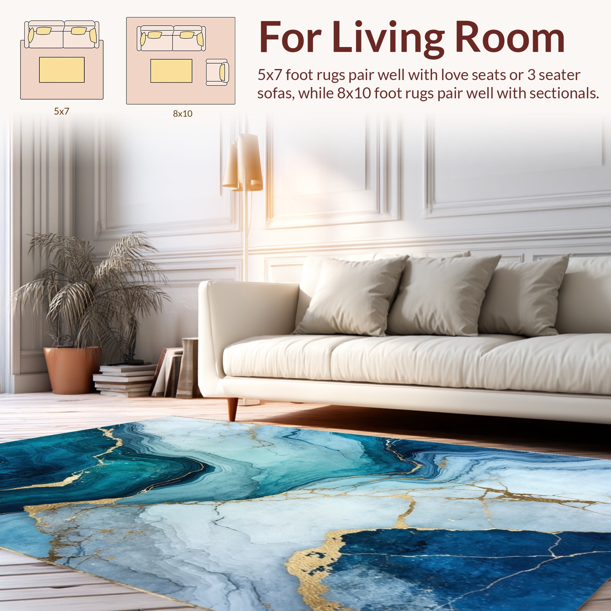 Abstract Blue Gold Veined Design Rug