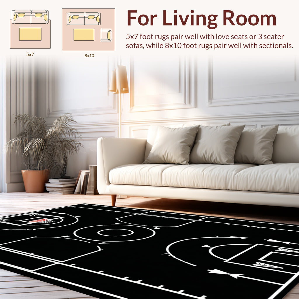 Abstract Basketball Court Strategy Diagram Rug
