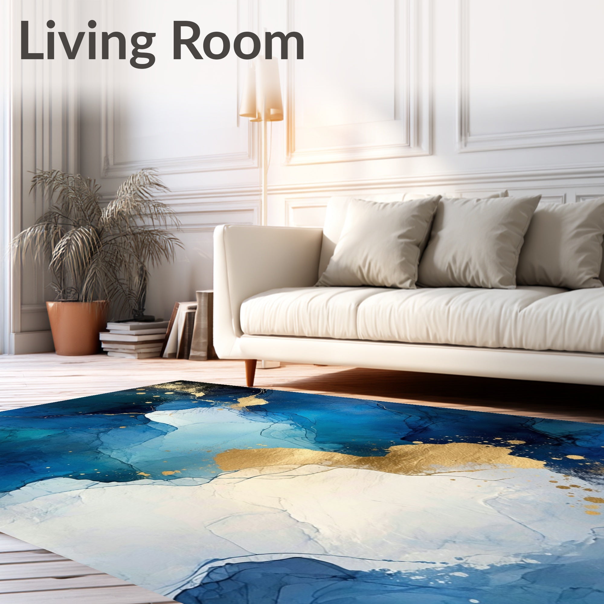 Abstract Blue Gold Swirl Design Rug