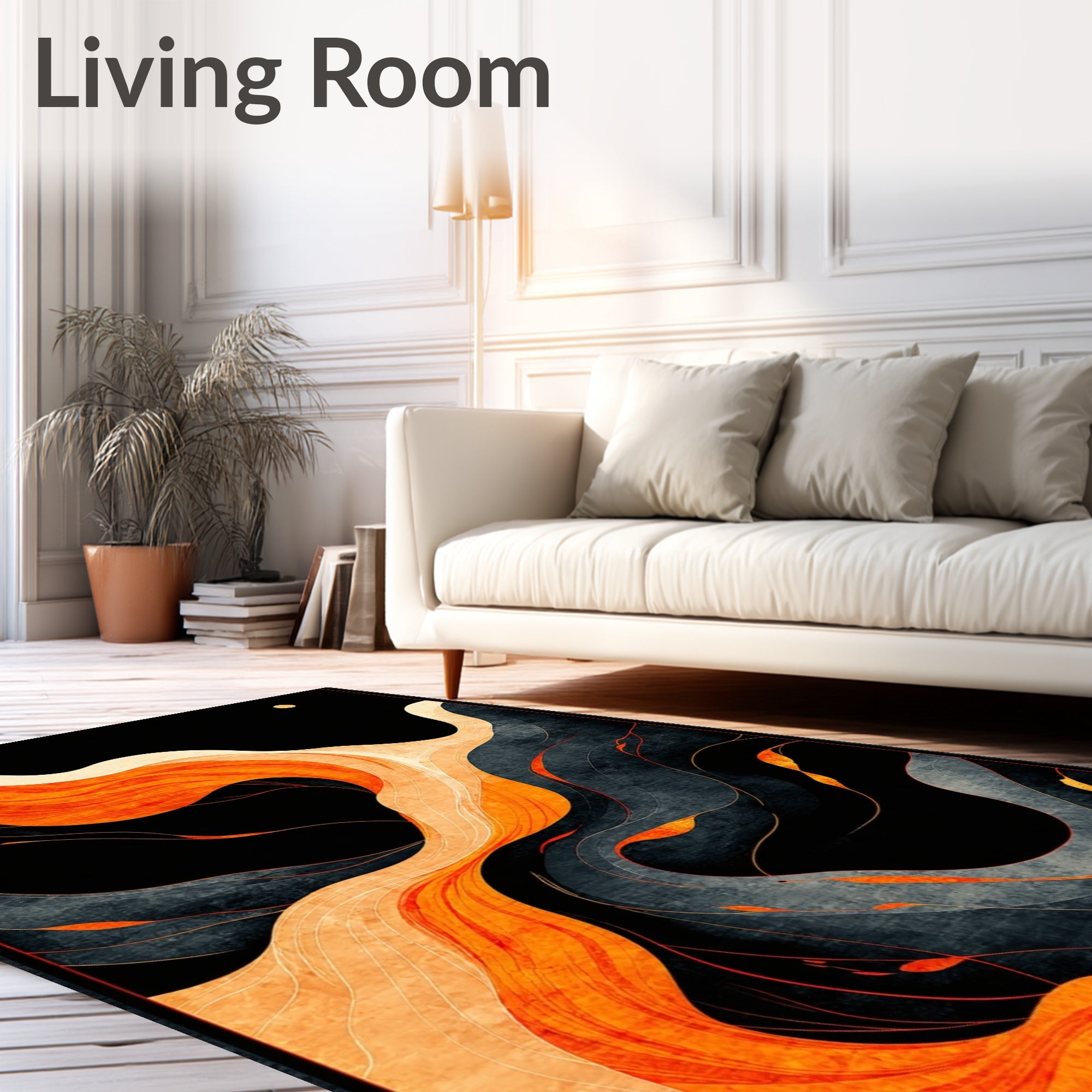Abstract Orange Black Wavy Texture Rug