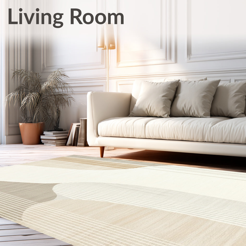 Abstract Beige Fluid Wave Rug
