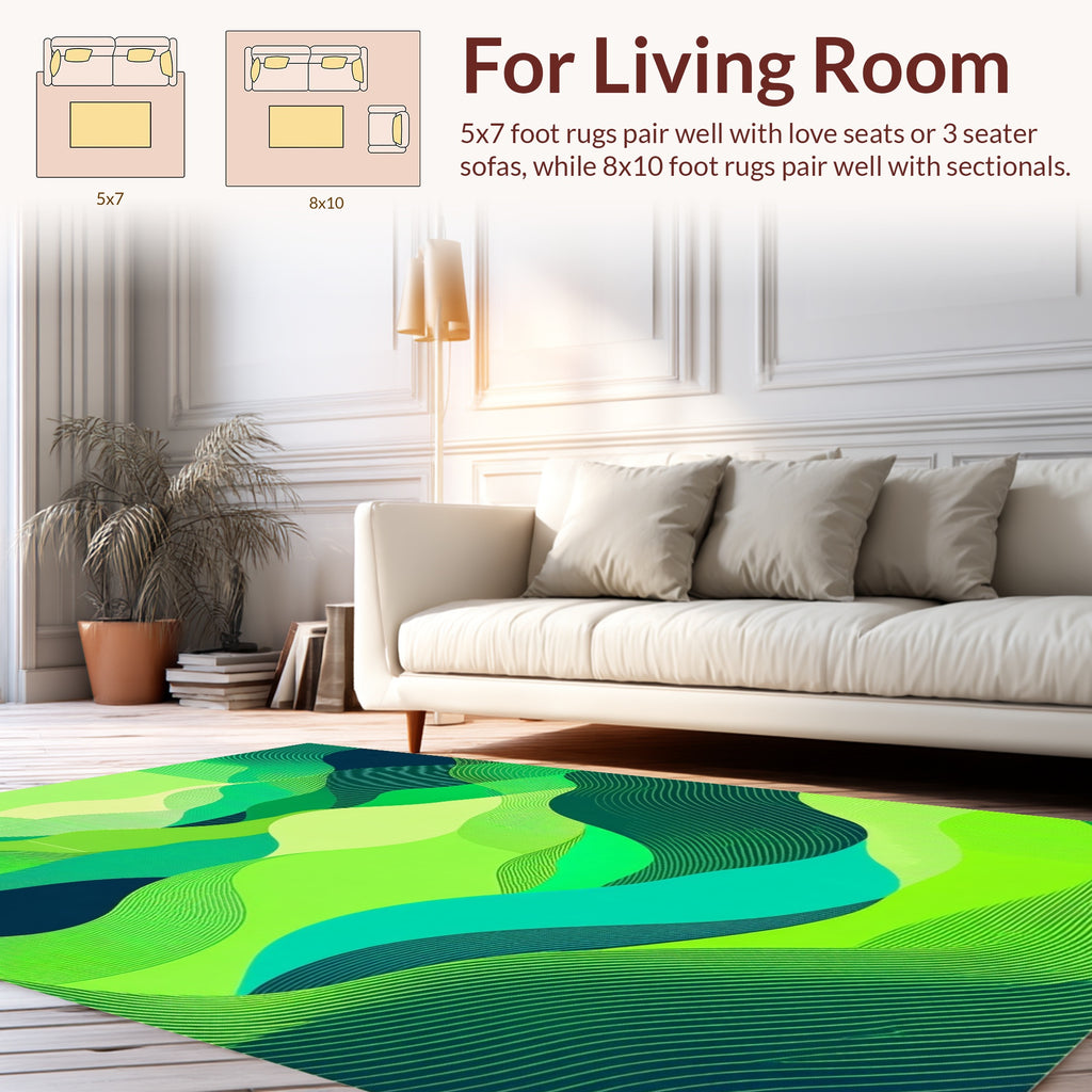 Abstract Green Wavy Landscape Pattern Rug