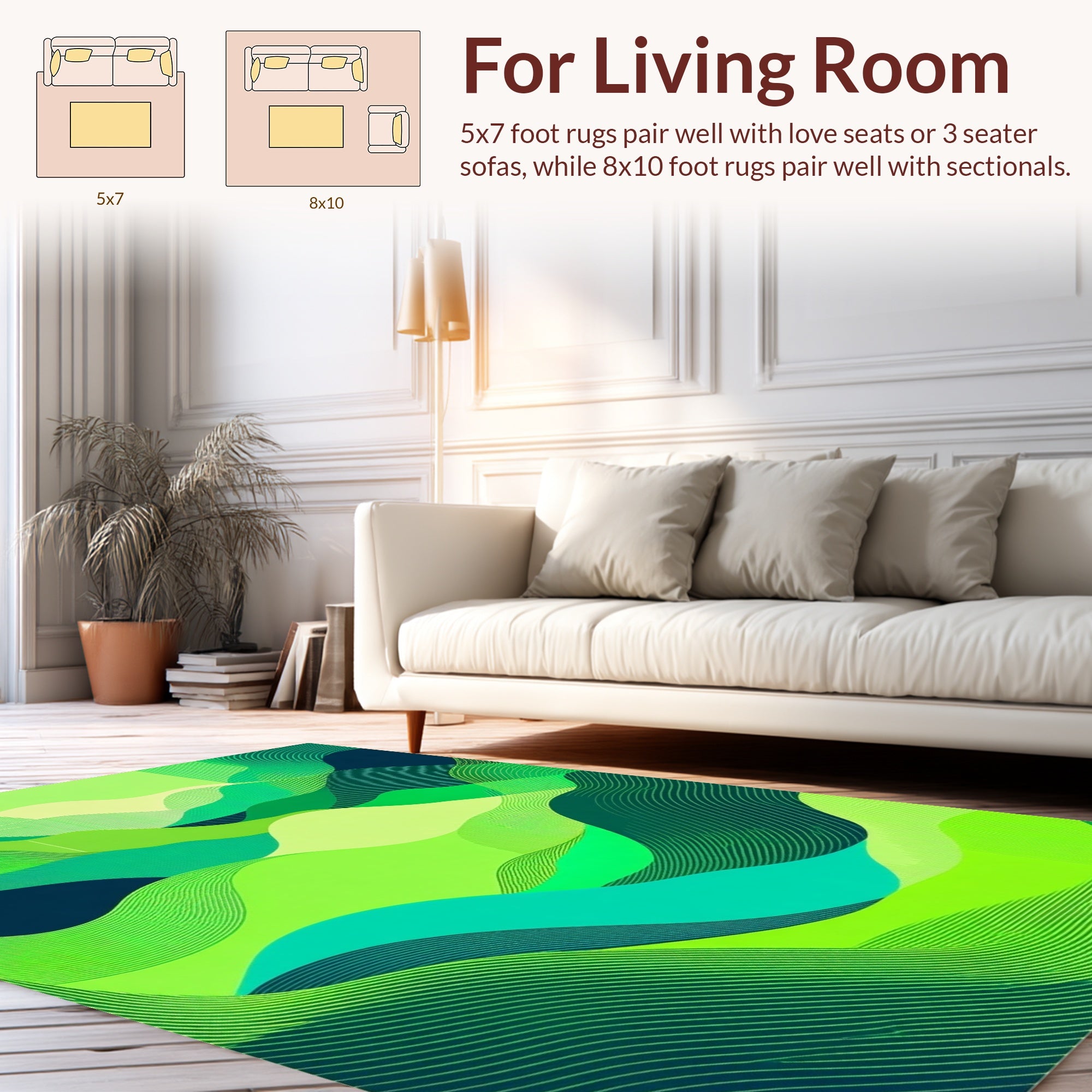 Abstract Green Wavy Landscape Pattern Rug